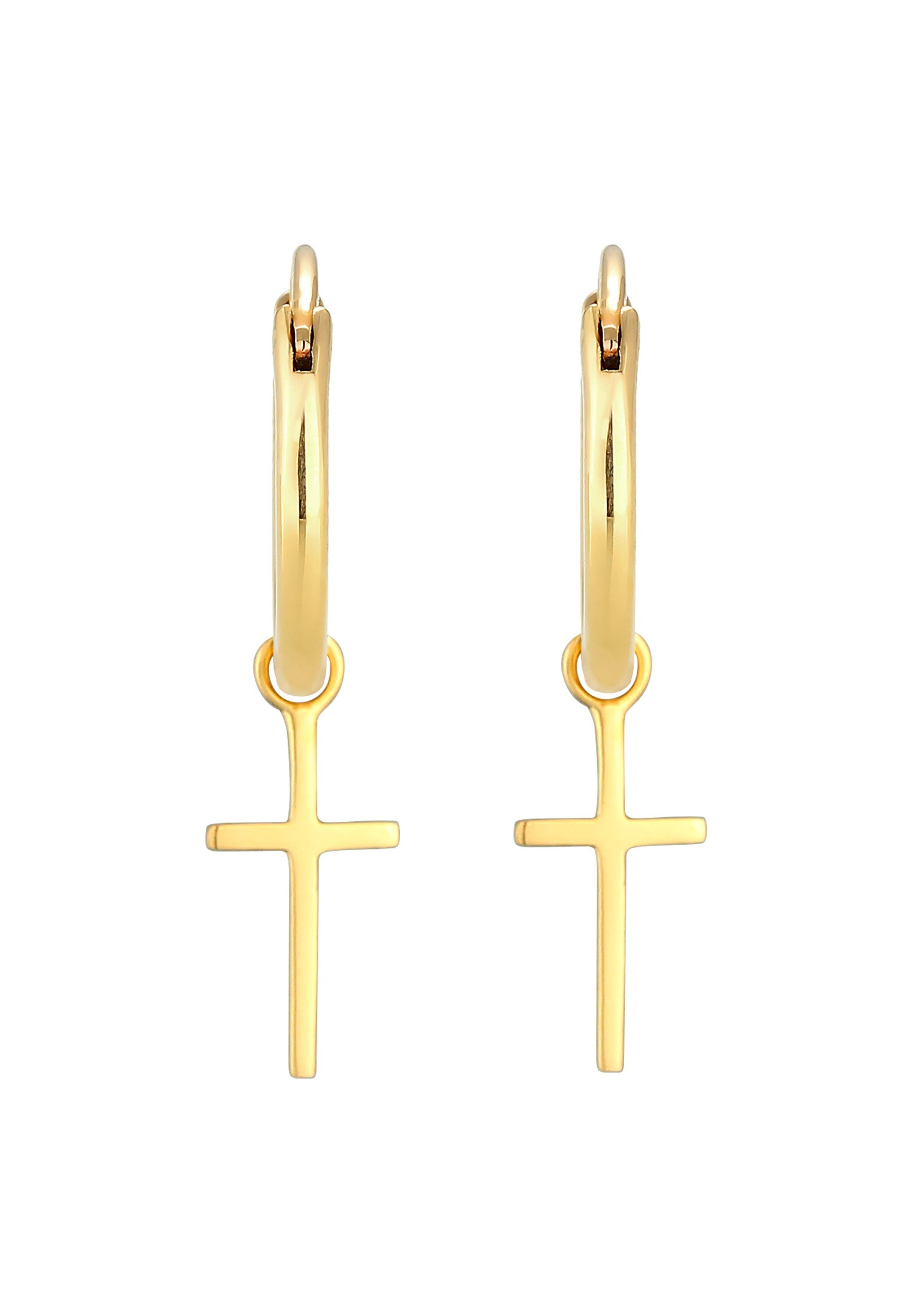 Elli Premium Paar Creolen »Ohrringe Creolen Kreuz Glaube Religion 375 Gelbgold«