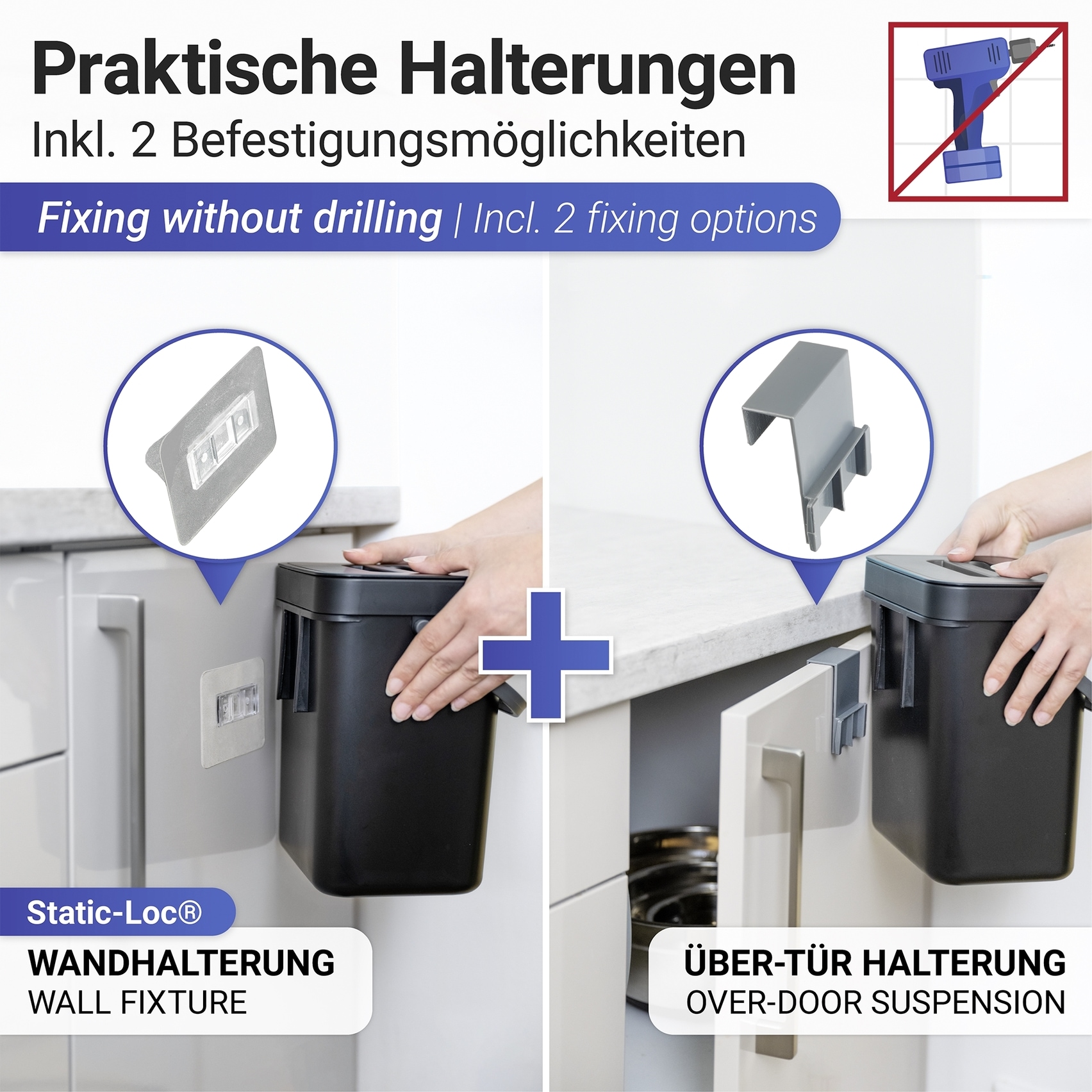 WENKO Mülleimer »Modell Tago«, 1 Behälter, Abfalleimer für die Küche zum Einhängen, mit Griff, 5 L