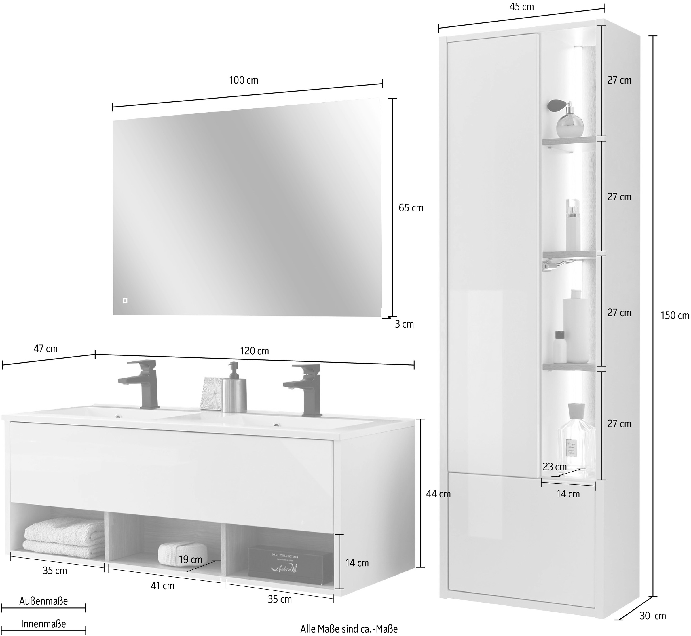PLACES OF STYLE Badmöbel-Set »Studio Line, Bad im modernen Design, 3-teiliges Badezimmer« 3 Stk. tlg.
