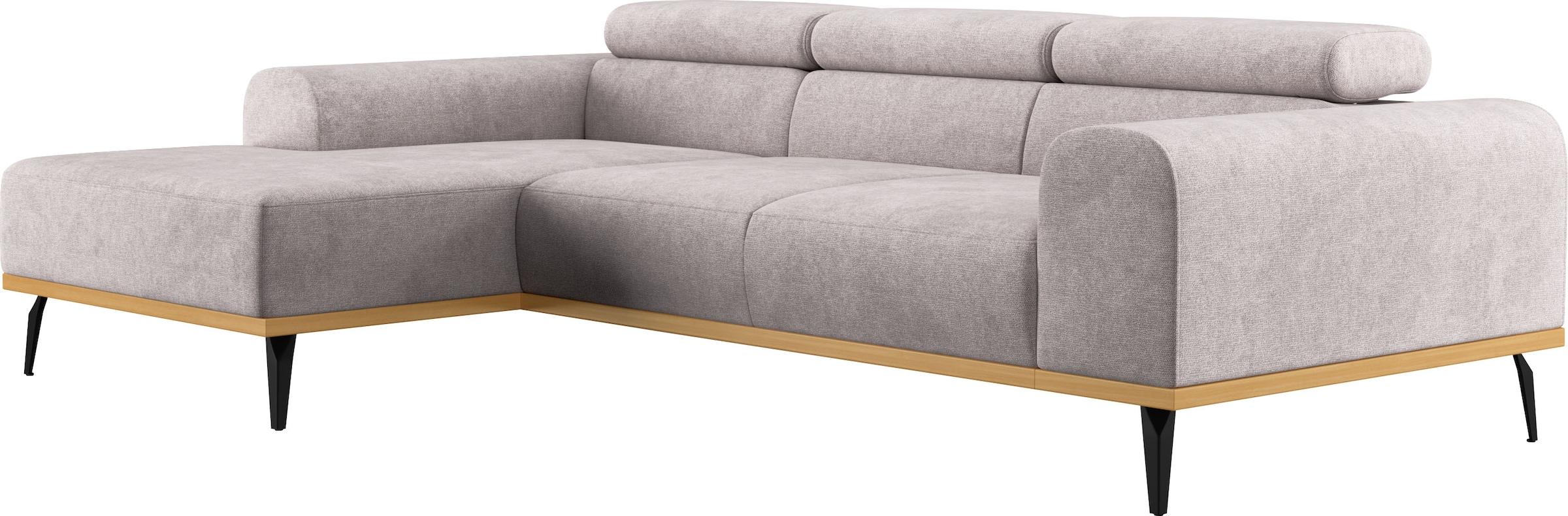 Places of Style Ecksofa »Carlo L-Form«, mit Kopfteilverstellung & Holz-Rahmenoptik, wahlweise Relaxfunktion