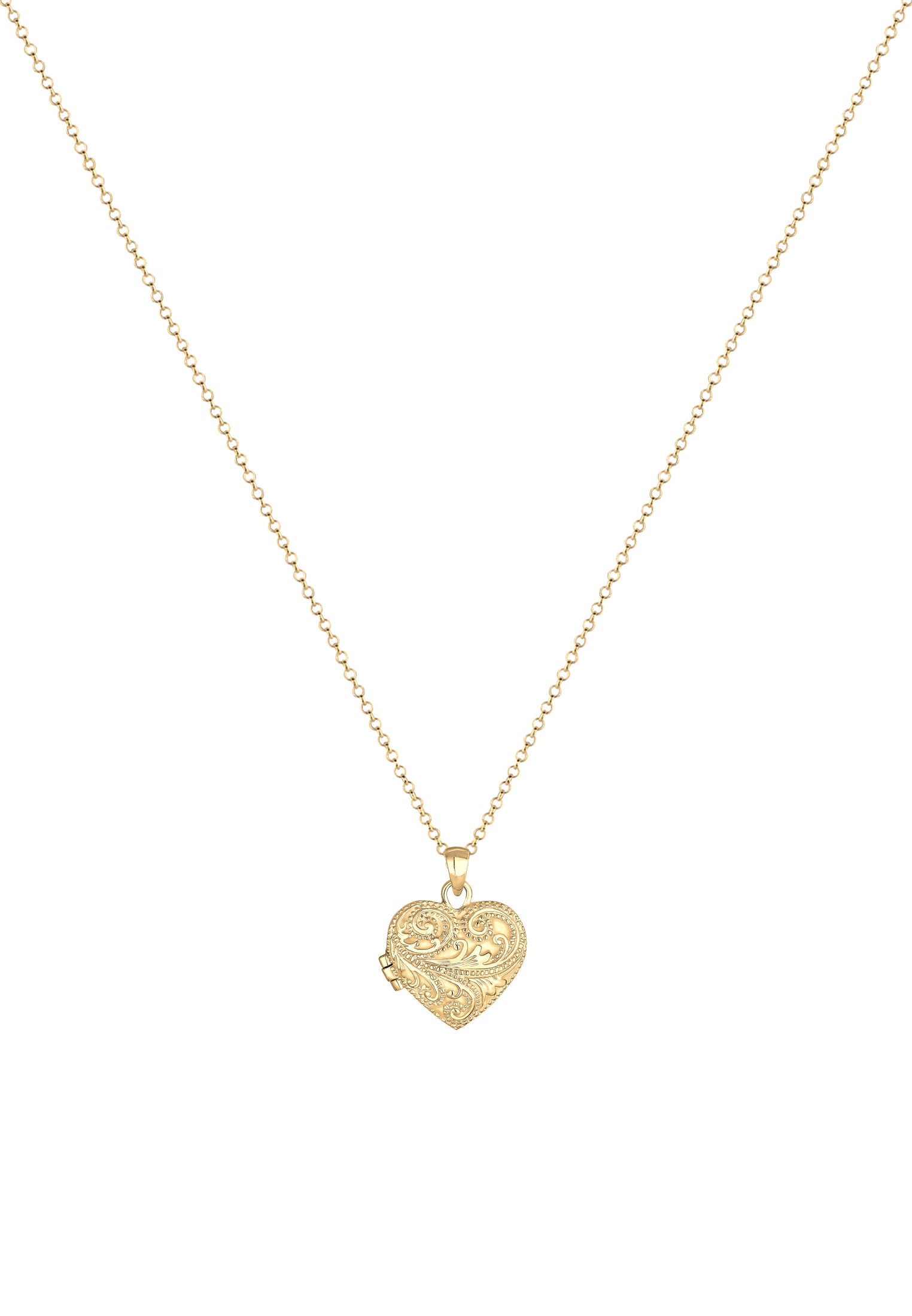Elli Premium Kette mit Anhänger »Halskette Ornament Amulett Medaillon Herz 925 Sterling Silber vergoldet«