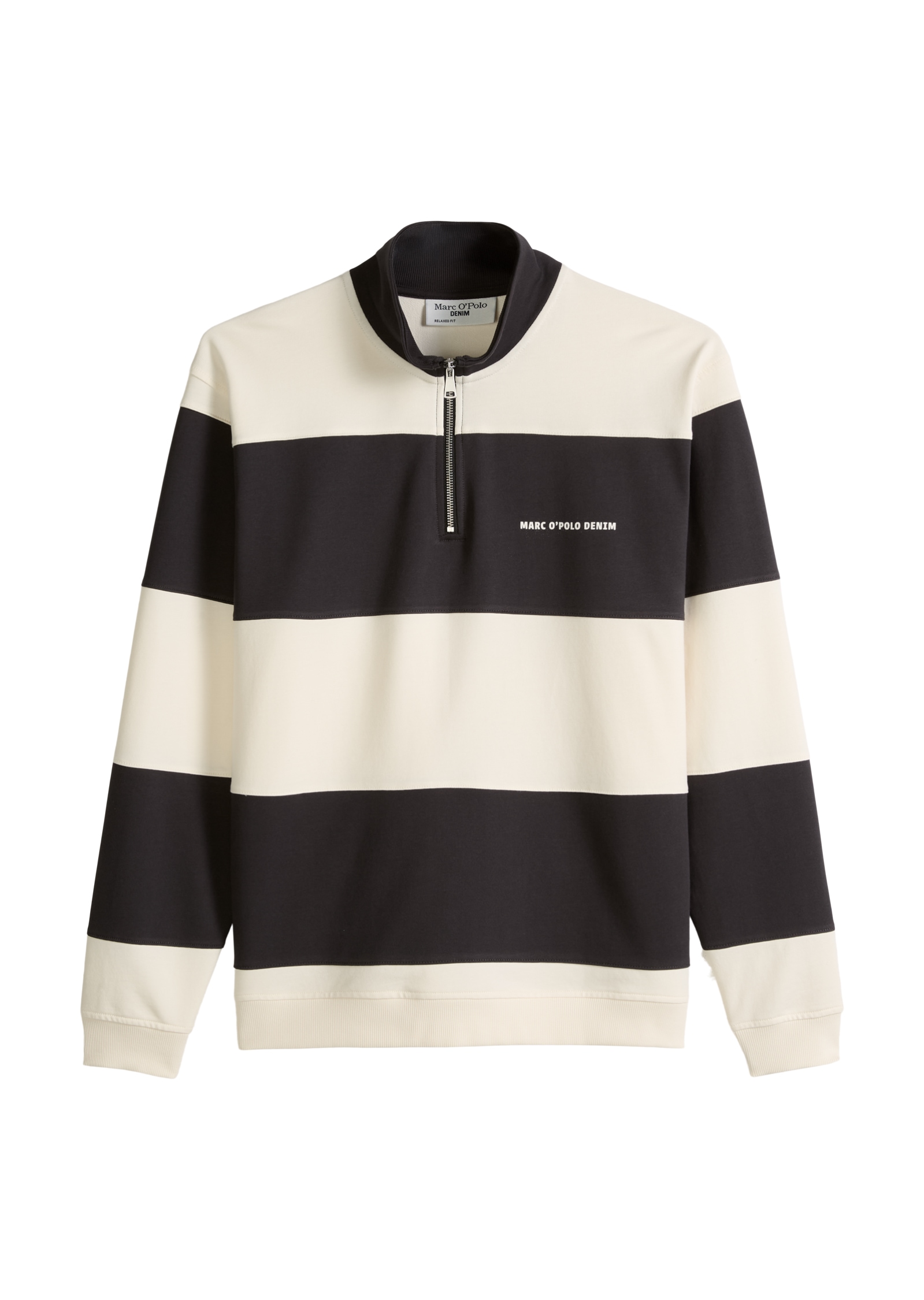 Marc O'Polo DENIM Sweatshirt , Troyer relaxed mit Cut-&-Sew-Blockstreifen
