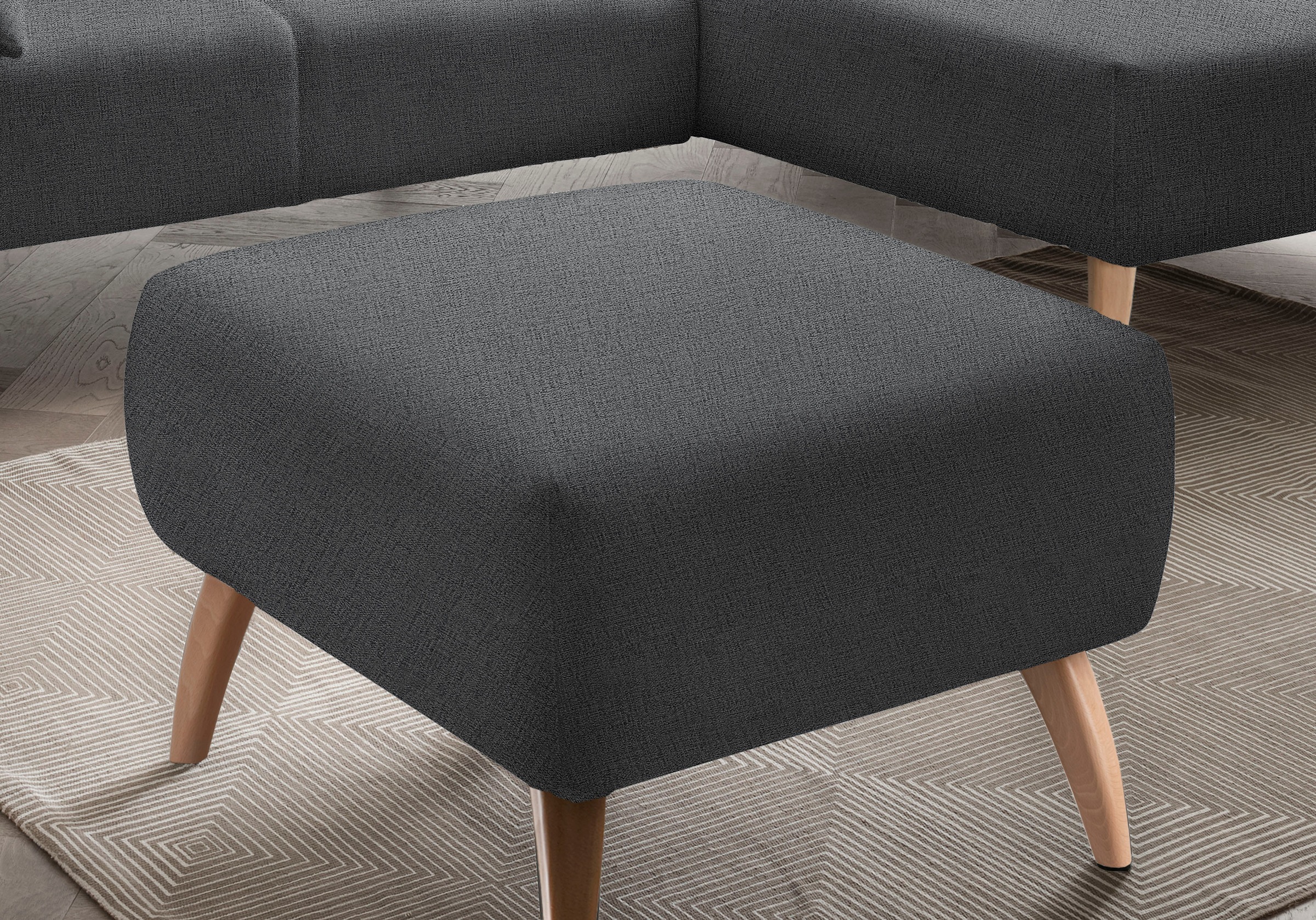 INOSIGN Polsterhocker »Colori«, Holzfußfarbe wählbar, verschiedene Stoffe, hochwertige Stoffqualität