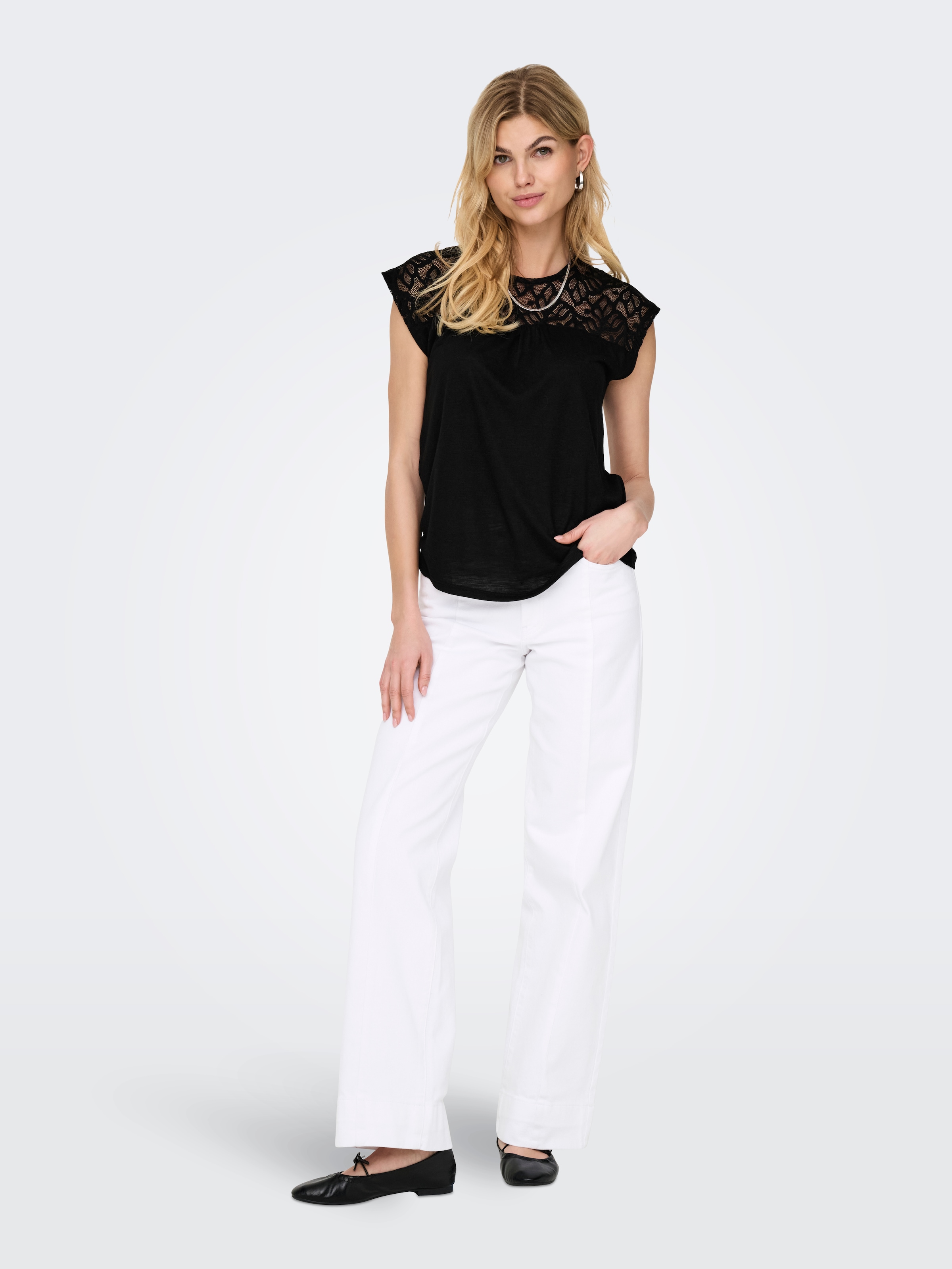 ONLY Spitzenshirt »ONLSINDY LIFE S/S O-NECK MIX TOP JRS«