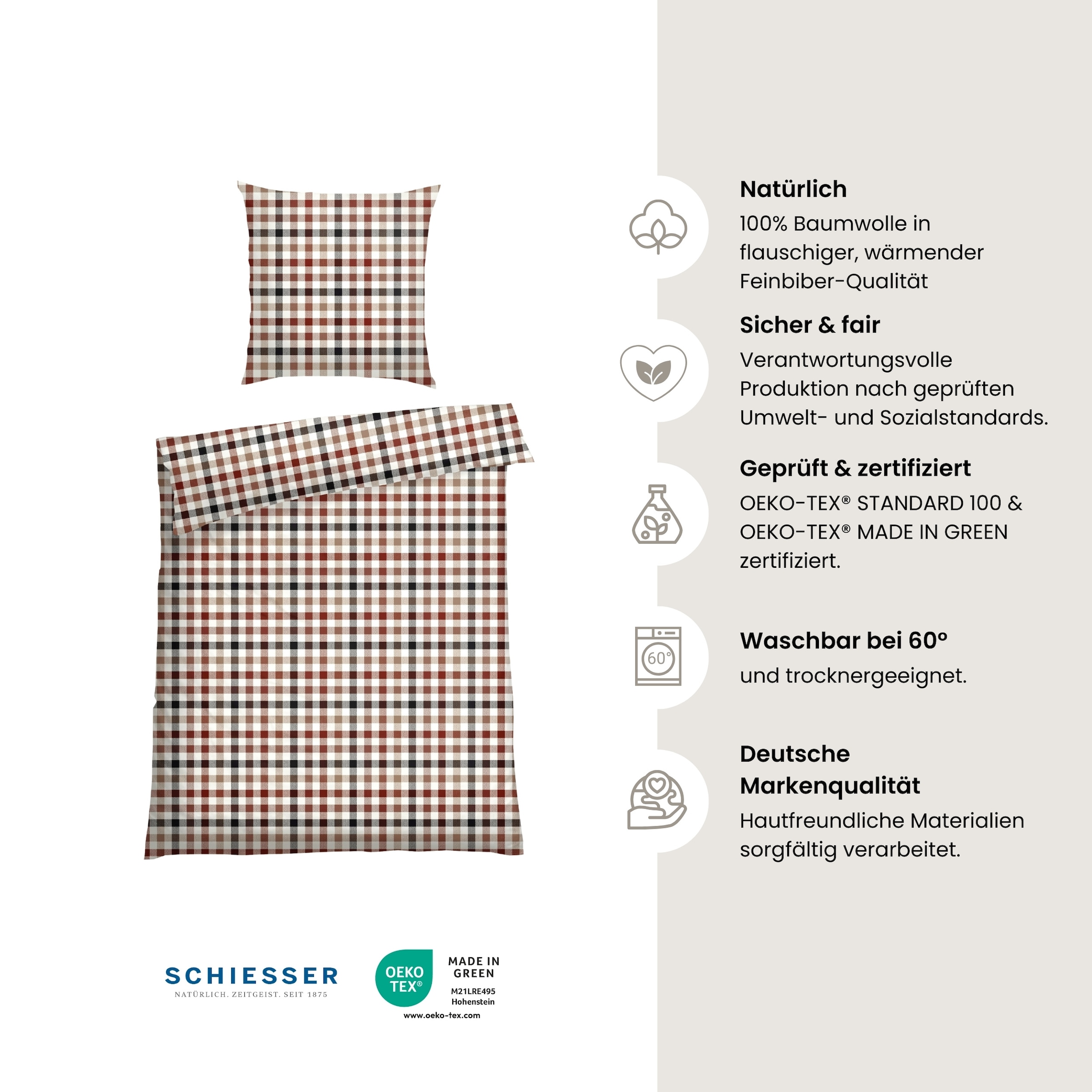 Schiesser Bettwäsche »James aus weichem Baumwollflanell mit traditionellen Karos«, Made in Green