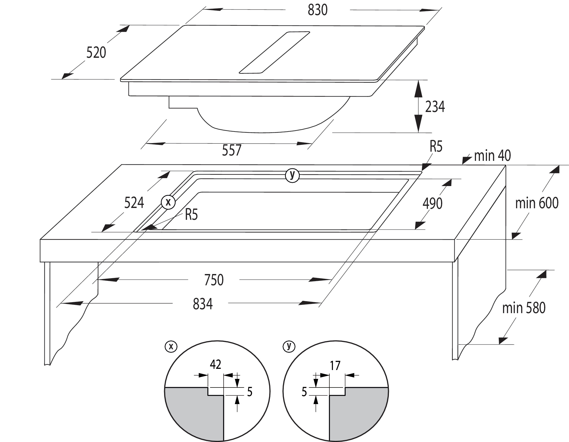 GORENJE Kochfeld mit Dunstabzug »GEH8433BSRWF« InfiniteMatt - kratzresistente, matte Kochfeldoberfläche