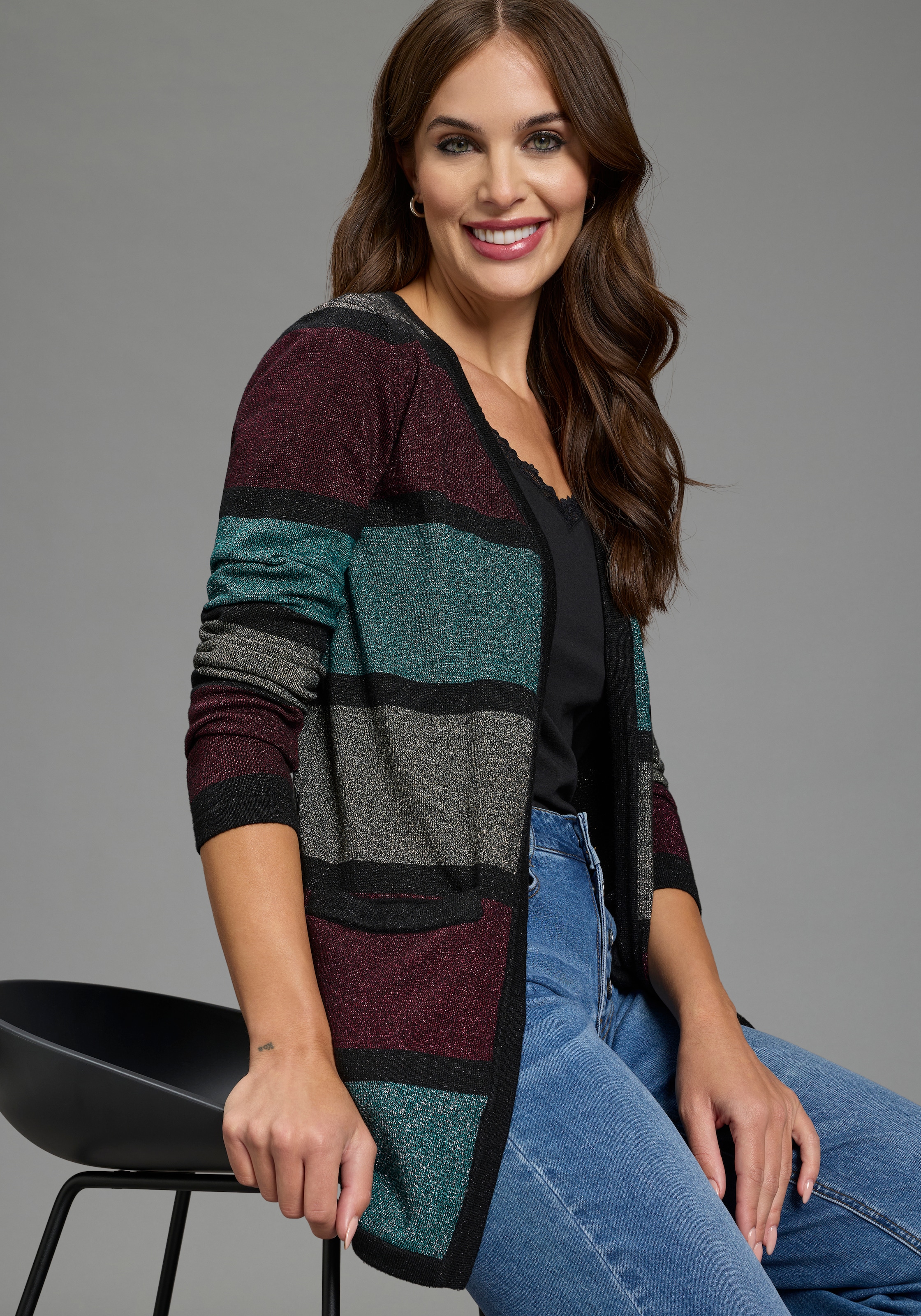 Melrose Longstrickjacke aus weichem Glitzergarn