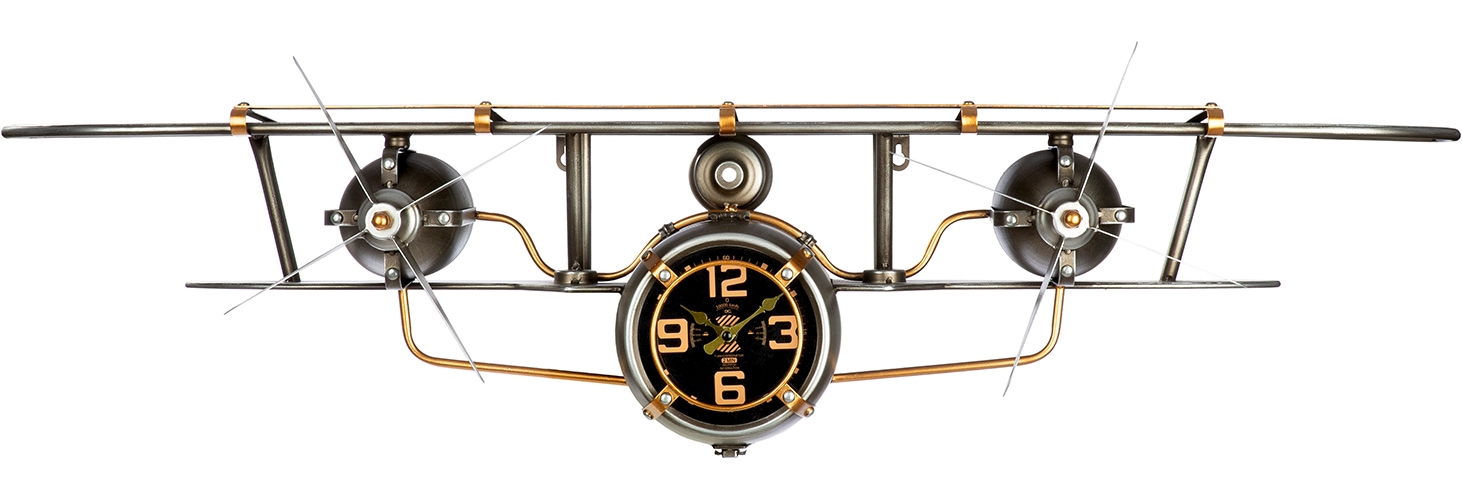 GILDE Wanduhr "Wanduhr Flugzeug silberfarben" Regal, Wanduhr, Flugzeug, Uhr, Ablage, Wohnzimmer, Geschenkidee