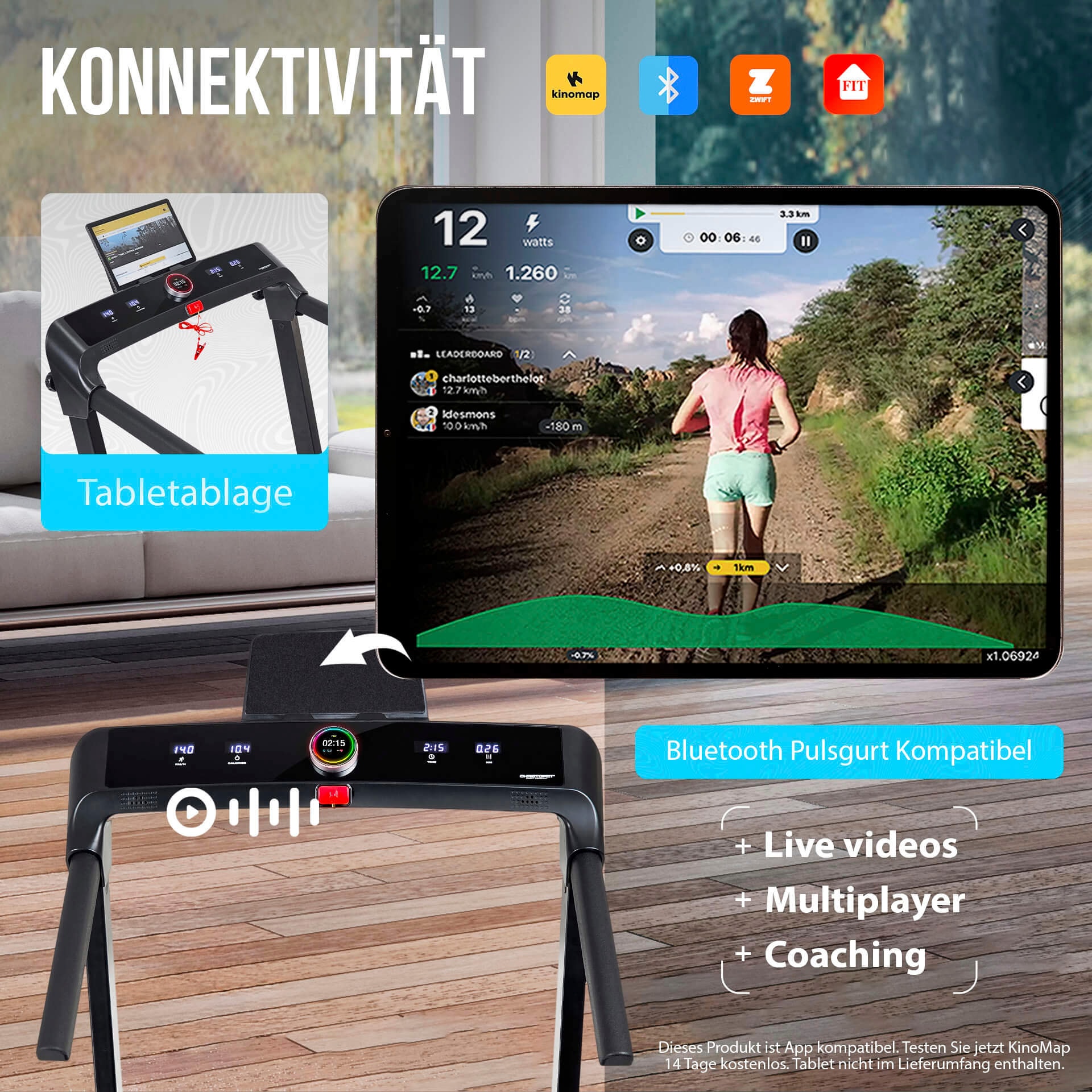Christopeit Sport® Laufband »2 in 1«, (1 tlg., inkl. Bluetooth-Musikboxen), bis max. 14 km/h, klappbar