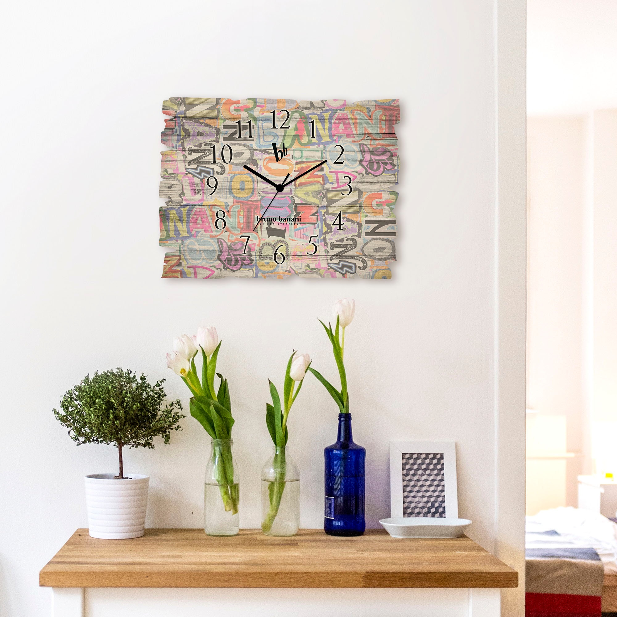 Bruno Banani Wanduhr »Letter Puzzle« wahlweise mit Quarz- oder Funkuhrwerk, lautlos ohne Tickgeräusche