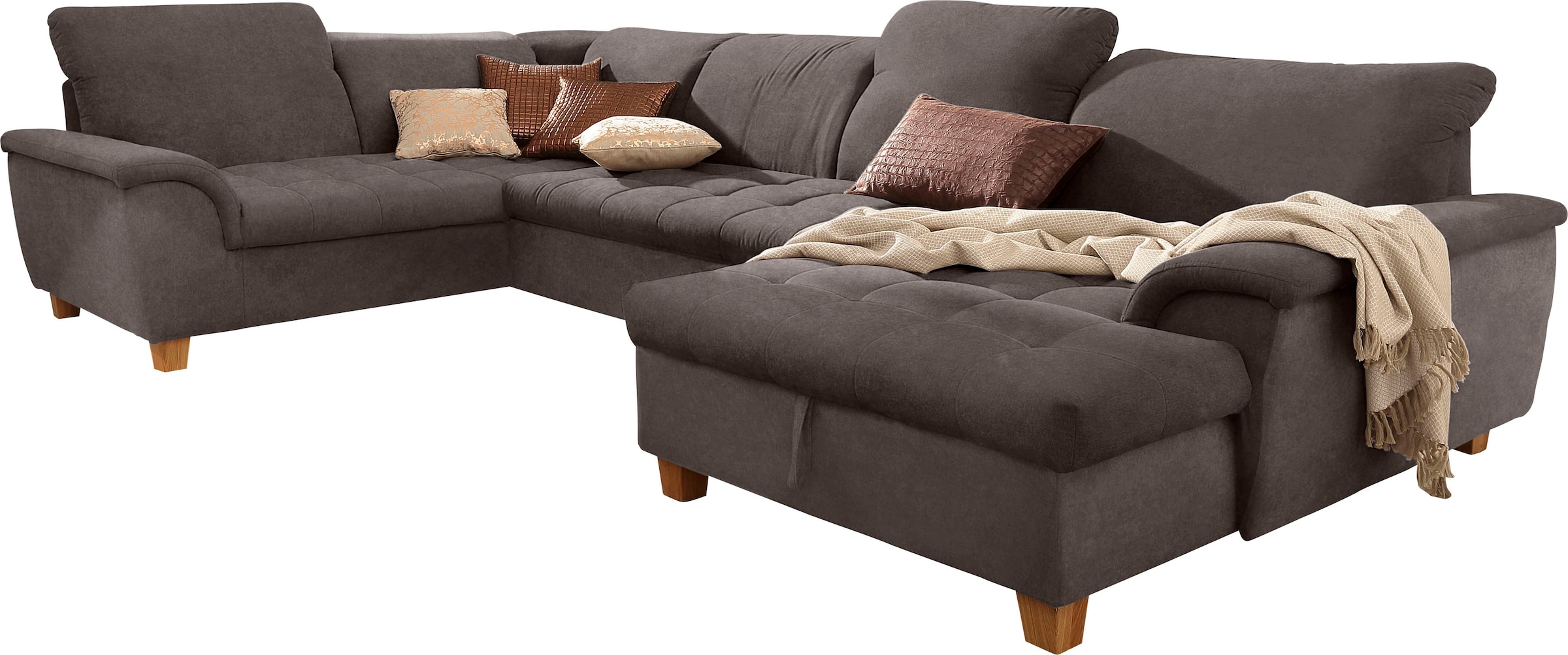 Home affaire Wohnlandschaft »Lyla U-Form« wahlweise mit Rückenfunktion und zusätzlich mit Bett + Bettkasten