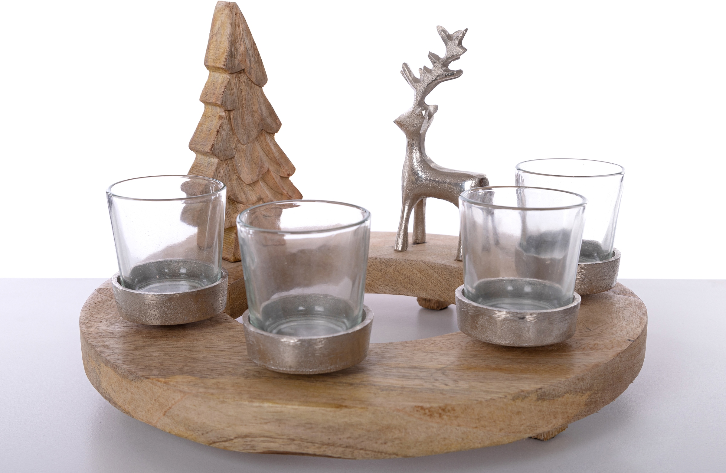 Home affaire Teelichthalter »Weihnachtsdeko, Adventsleuchter«, (1 St.), aus Mangoholz, für vier Teelichter