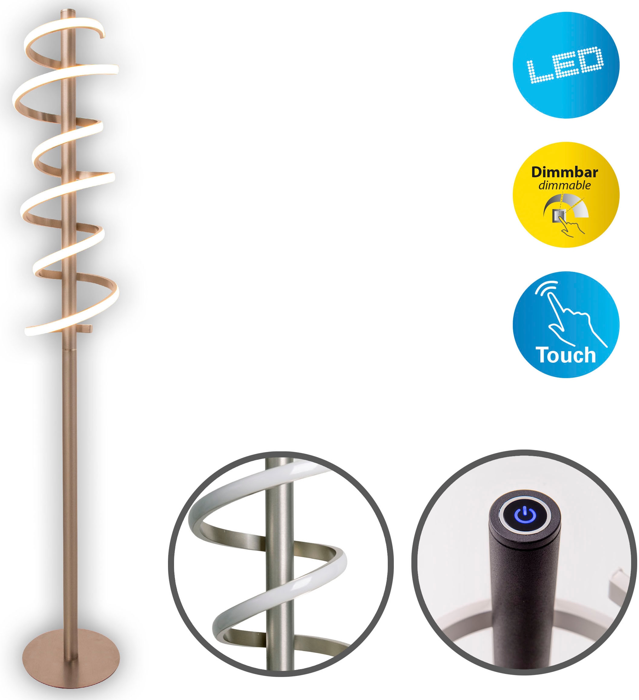 näve LED Stehlampe »Belleza«, 1 flammig, Leuchtmittel LED-Modul | LED fest integriert, Flurleuchte warmweiß, H: 140cm, 27W, silberfarben, IP20, dimmbar