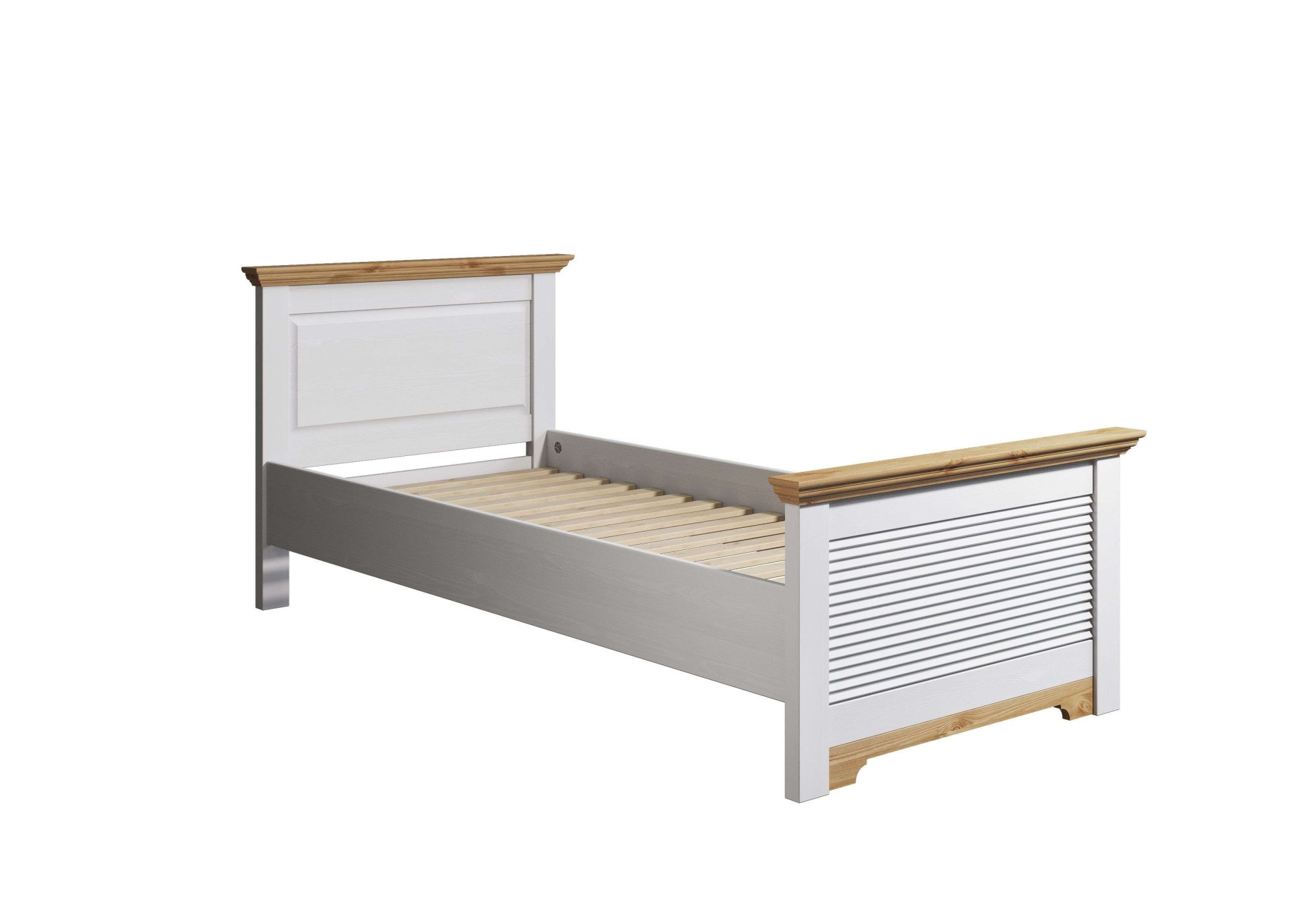 OTTO home Bett »Rauna, Landhausstil, edles Design mit Lamellen und Kassetten, 2 Farben« Breite/Belastbarkeit 180cm=220 KG, 90cm=120KG,  FSC® zertifiziertes Kieferholz, massive Qualität mit Lattenrost