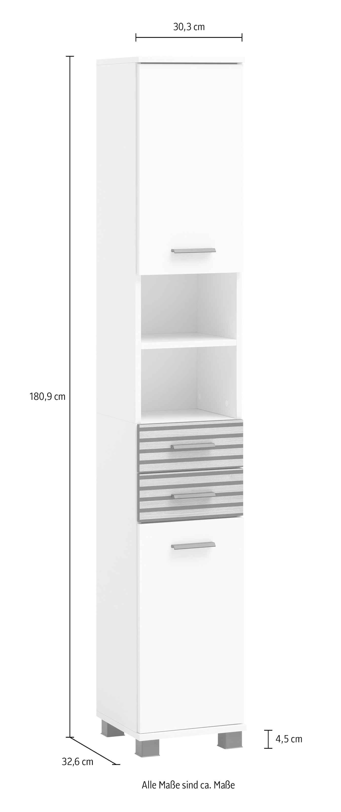 welltime Hochschrank »Katta, Breite 30 cm«, Wechselbarer Türanschlag, Schubladen mit Akustikprint