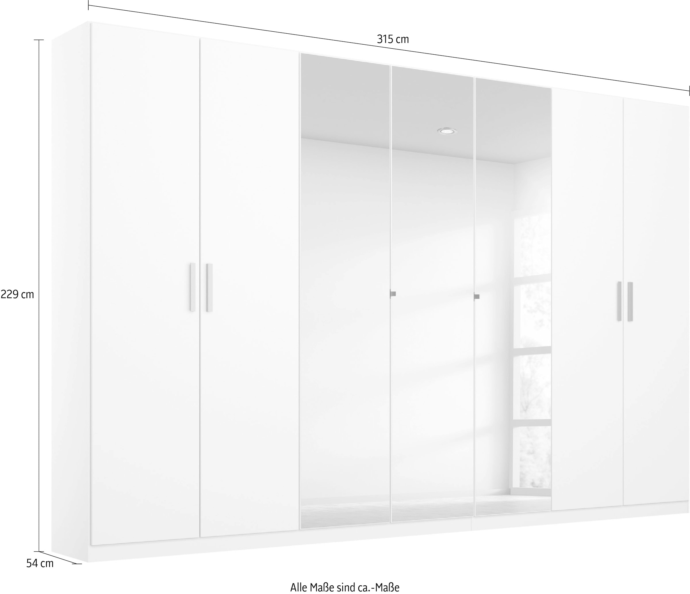 rauch Drehtürenschrank »Kleiderschrank Schrank Garderobe Ankleide KOLUNA mit Dekor-Front«, (Breiten 181/226/271/315 cm Höhen 210/229 cm), mit Spiegel, inkl. 2 Innenschubladen sowie extra Böden