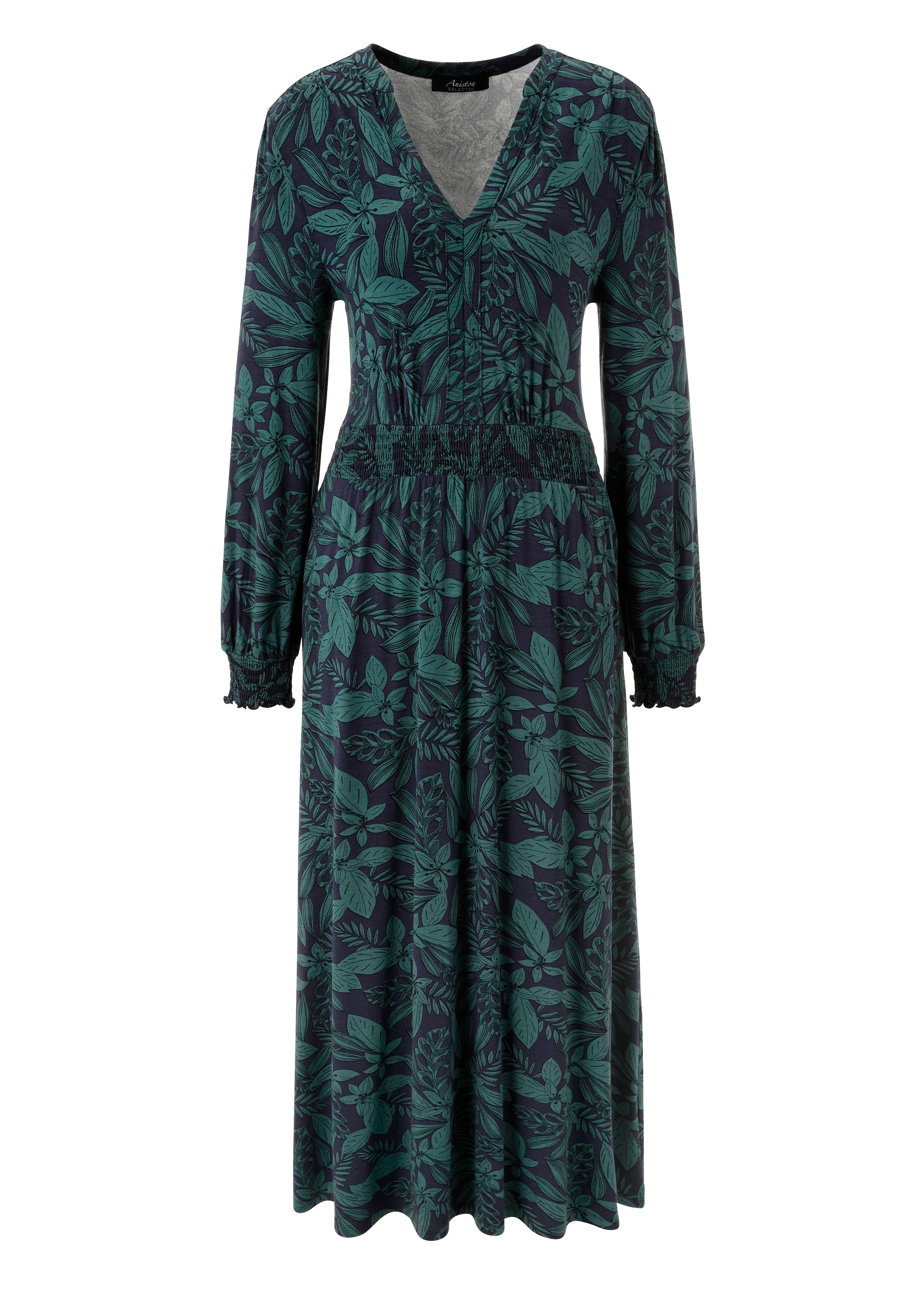 Aniston SELECTED Midikleid mit Smok-Details und fantasievollem Bläterdruck - NEUE KOLLEKTION