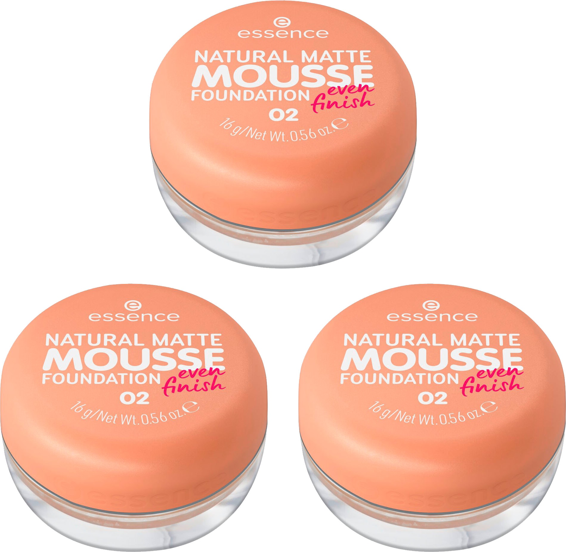 Essence Foundation »NATURAL MATTE MOUSSE FOUNDATION«, (3er Pack), mit Clean-Beauty-Textur