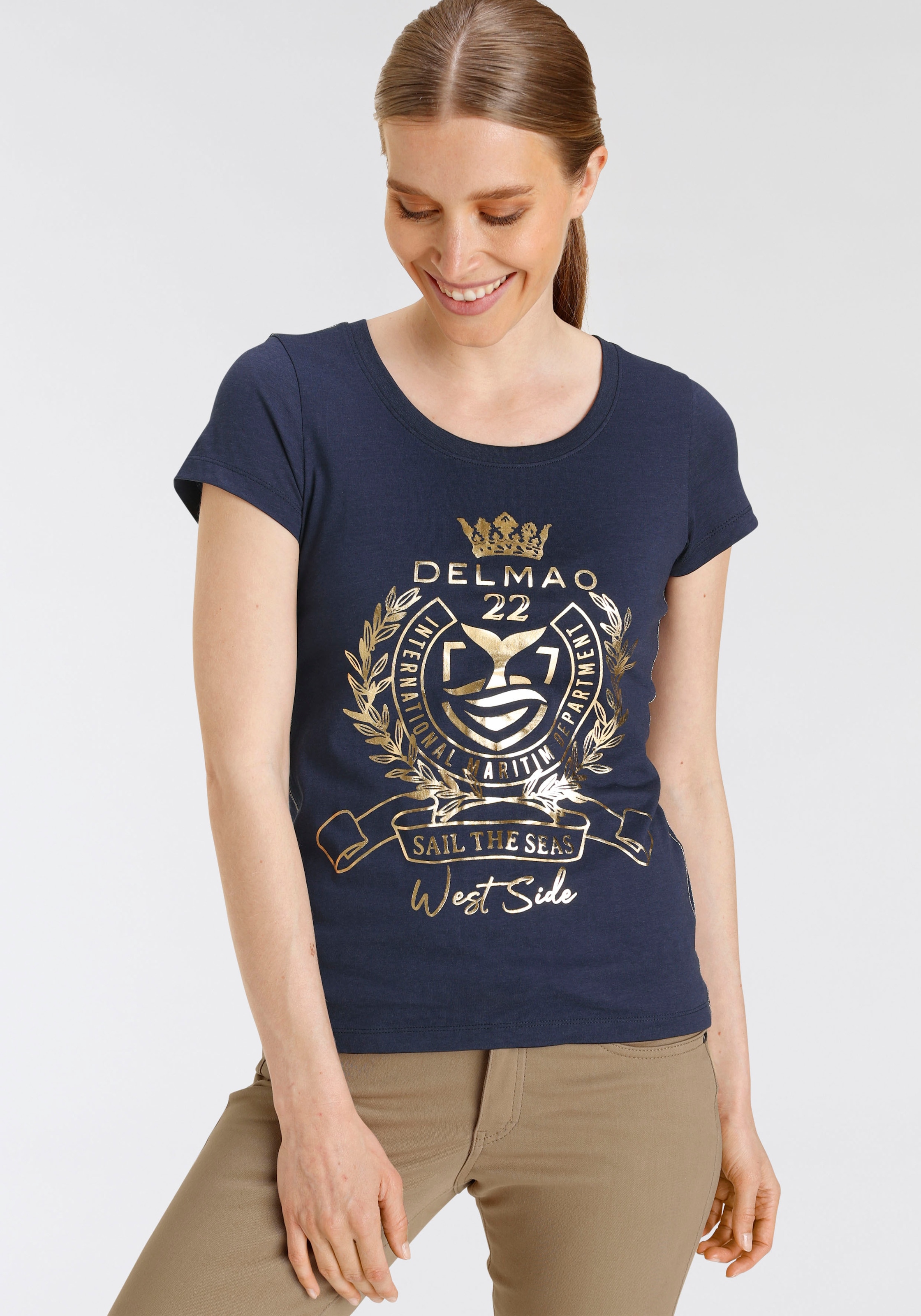 DELMAO T-Shirt, mit Folienprint goldfarbenem ♕ - hochwertigem, NEUE bei MARKE
