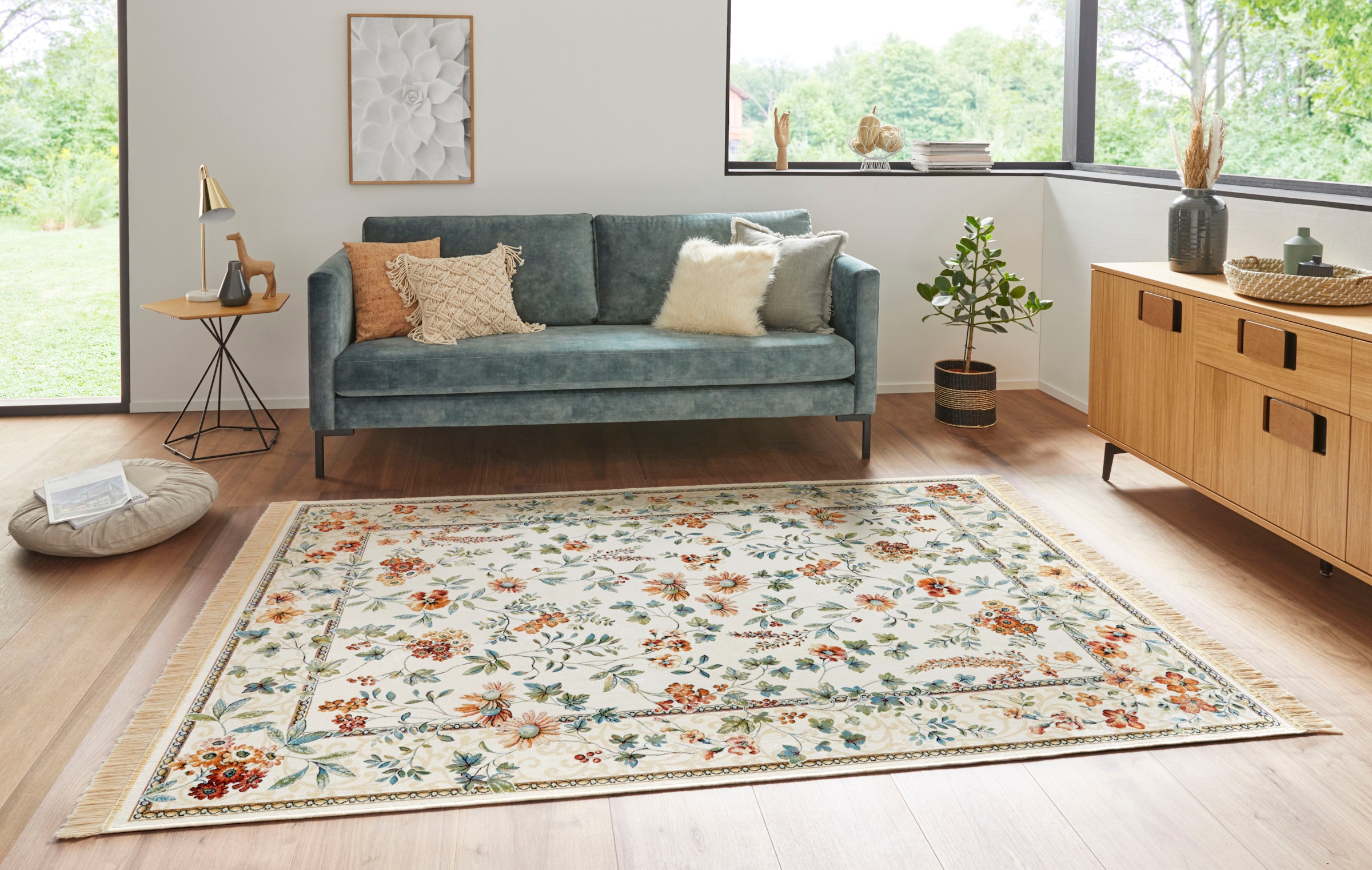 NOURISTAN Teppich »Orient Flowers«, rechteckig, Orientalisch mit Fransen, Orient, Wohnzimmer, Schlafzimmer, Esszimmer
