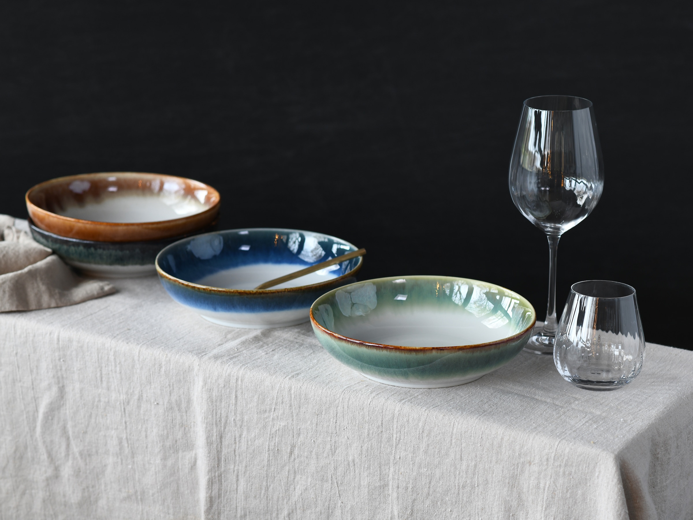 CreaTable Schale »Cascade, Poke Bowl 22,5 cm 4-tlg« 4 Stk. aus Steinzeug Rekativglasur, Healthy Food