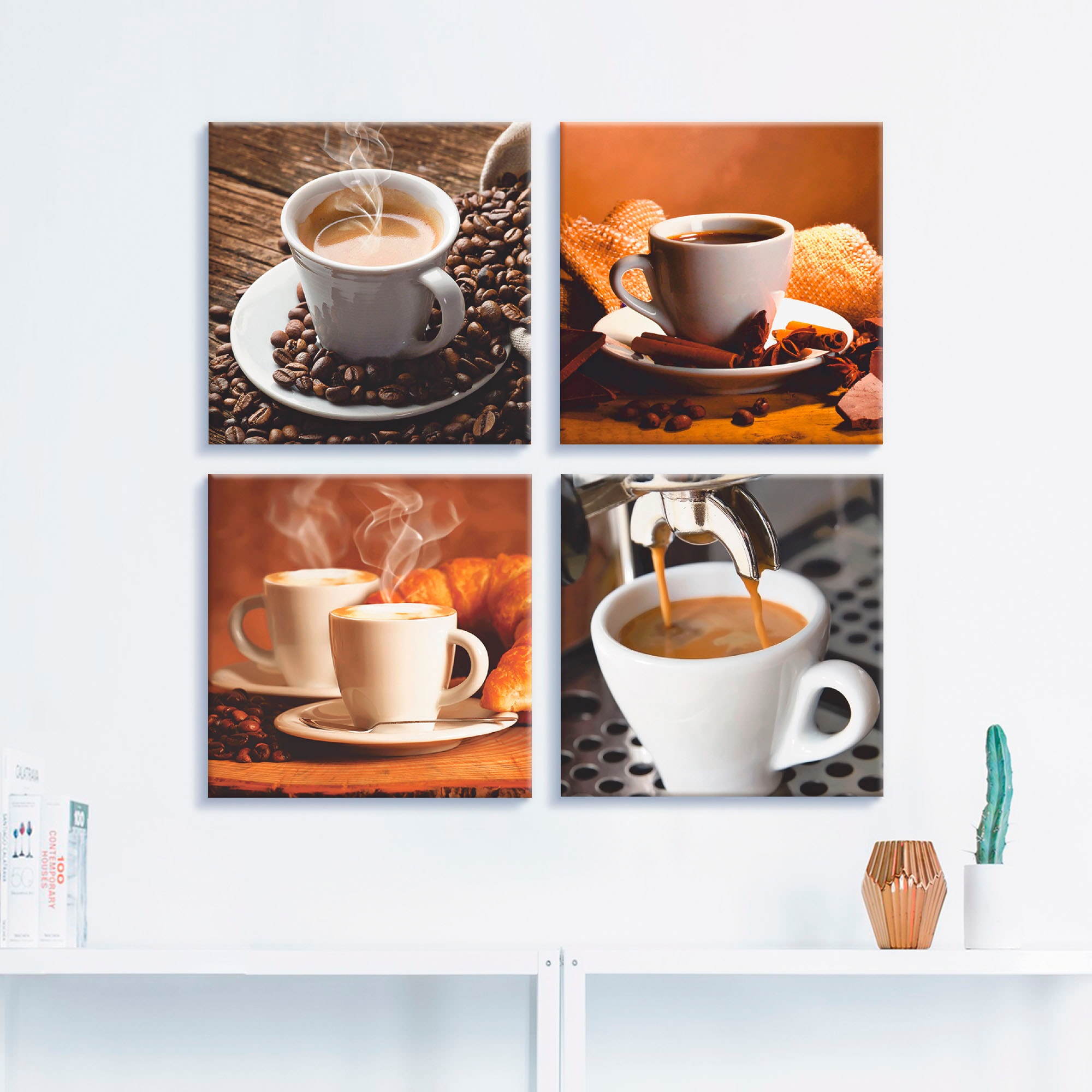 Artland Leinwandbild »Kaffee Bilder«, Getränke, (4 Rechnung 4er verschiedene St.), Größen bestellen Set, auf