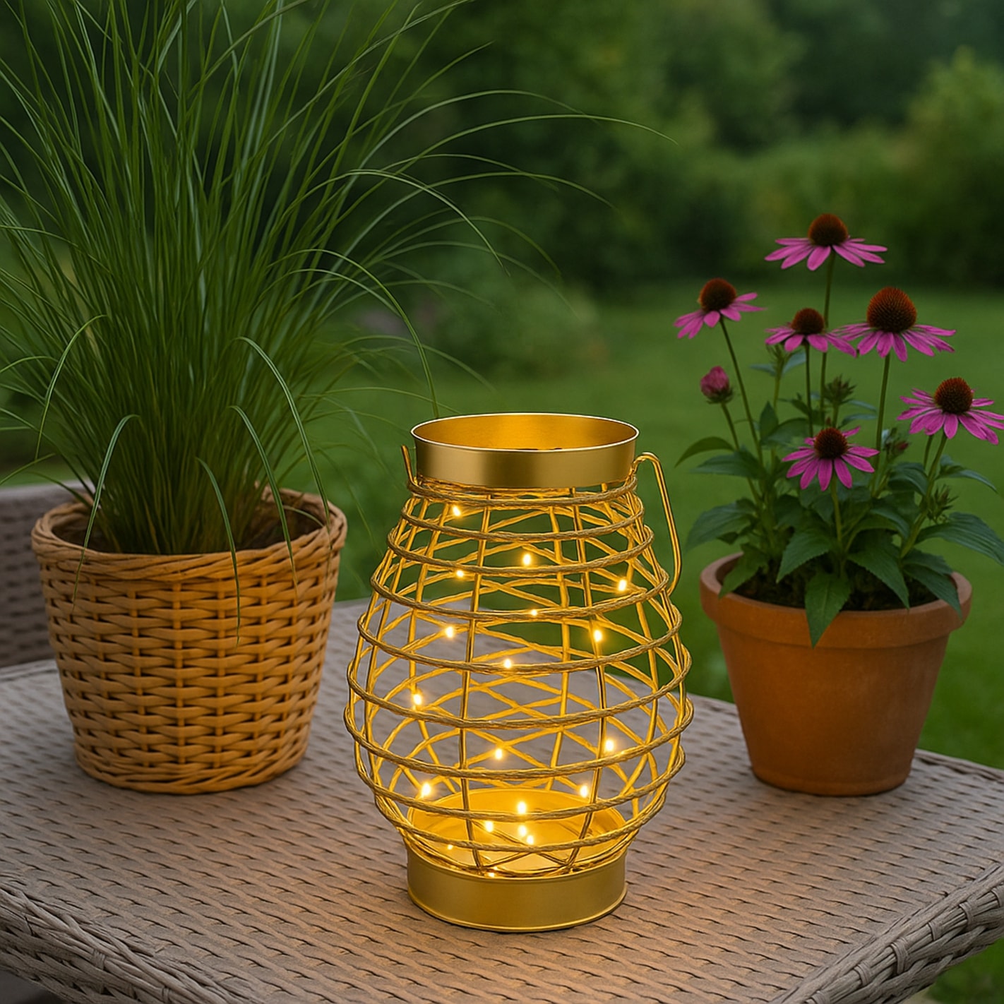 I.GE.A. Windlicht »LED-Laterne aus Metall Kordel« Windlicht Kerzenlaterne Gold Tischdeko Lichterkette