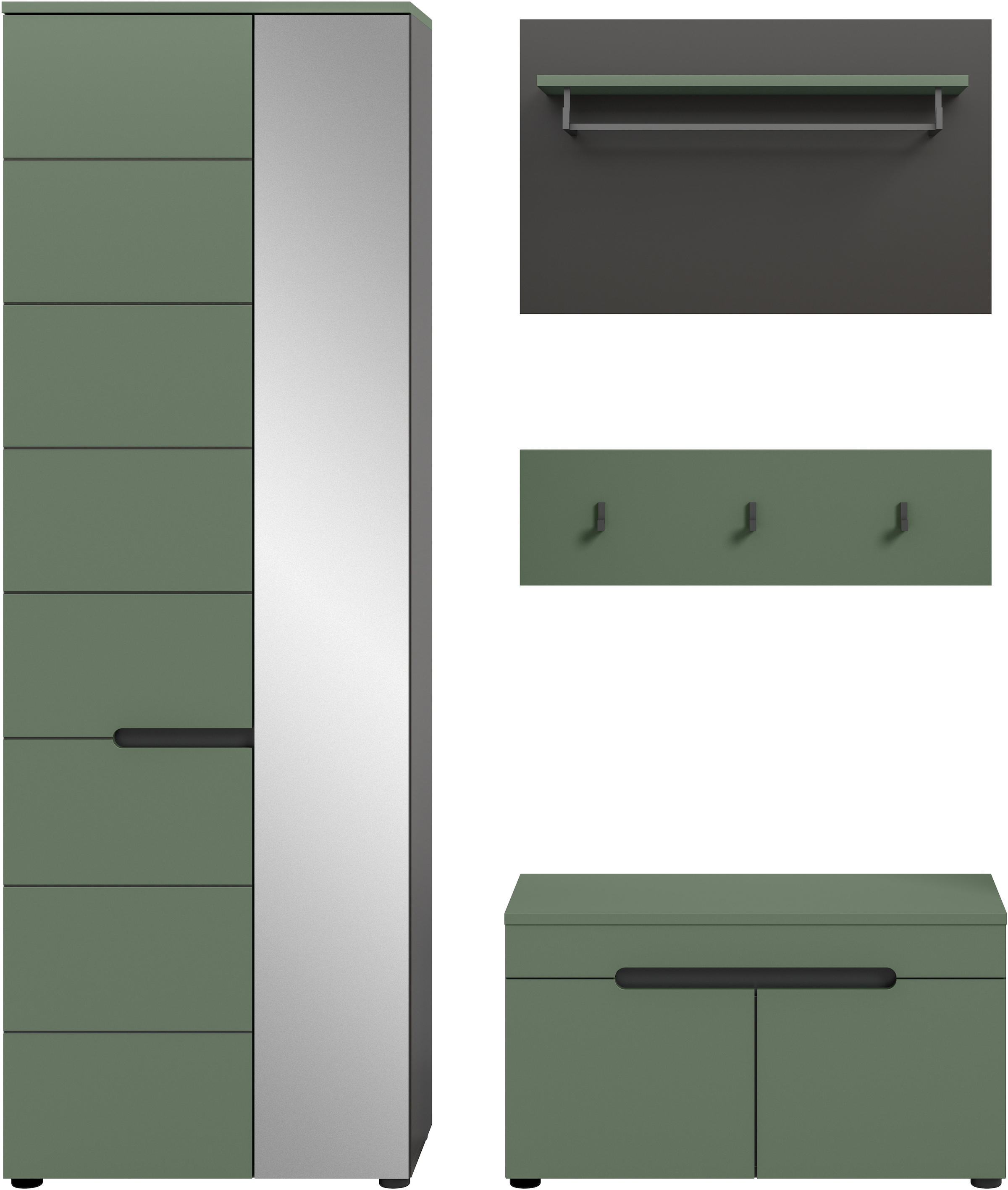 Home affaire Garderoben-Set »REHAT, TOPSELLER!, 4-teilig, Breite 160cm, individuell stellbar« bestehend aus: Garderobenschrank, Sitzbank, Paneel, Hakenleiste, 3 Stk. tlg.