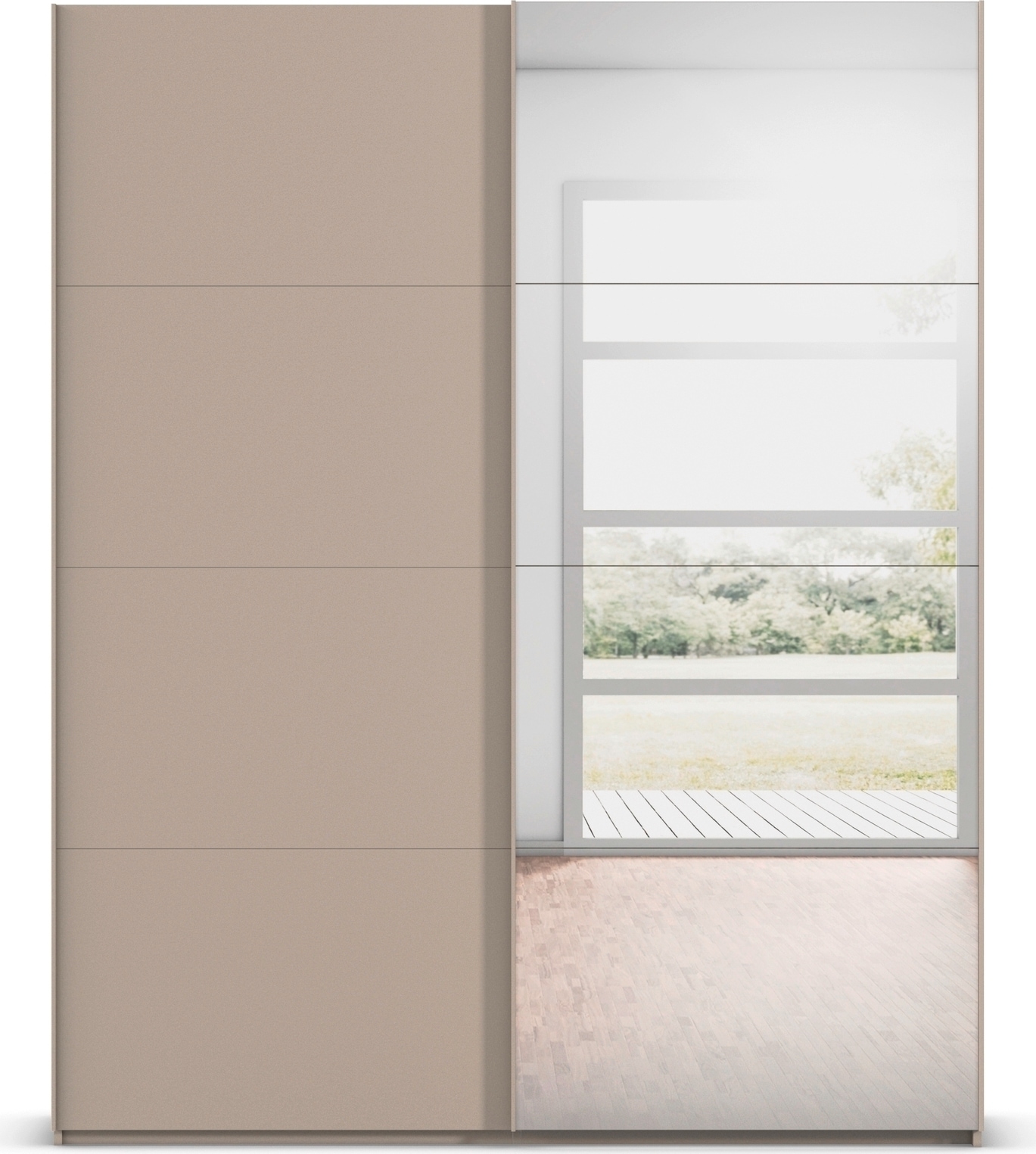 rauch Schwebetürenschrank »Kleiderschrank Schrank Garderobe Schlafzimmerschrank SCALE-FYRA« edle viergeteilte Türen mit Spiegel und vielen Farben MADE IN GERMANY