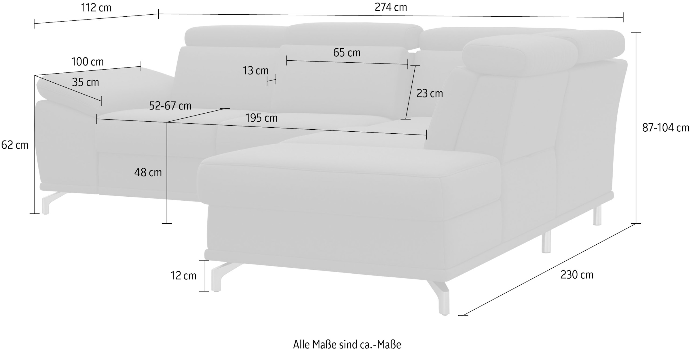 sit&more Ecksofa »Cabrio L-Form, mit Sitztiefenverstellung, Arm- und Kopfteilverstellung«, 3 Nierenkissen, Federkern, optional Bettfunktion und Stauraum