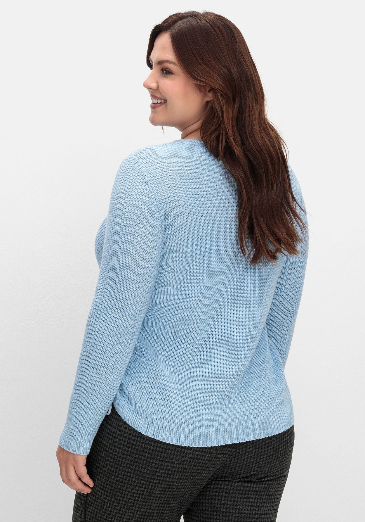 Sheego Rundhalspullover »Strickpullover mit Rippmuster und Raffung seitlich«