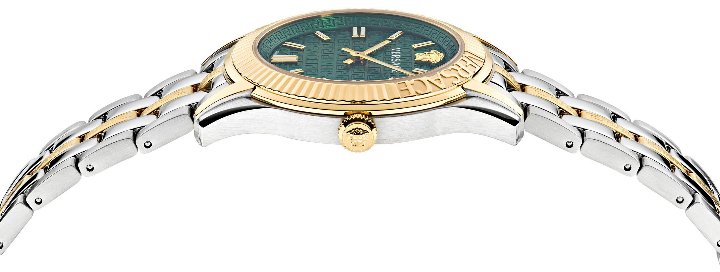 Versace Quarzuhr »GRECA TIME LADY 35 mm«, Armbanduhr, Damenuhr, Saphirglas, Swiss Made, bicolor, Leuchtzeiger