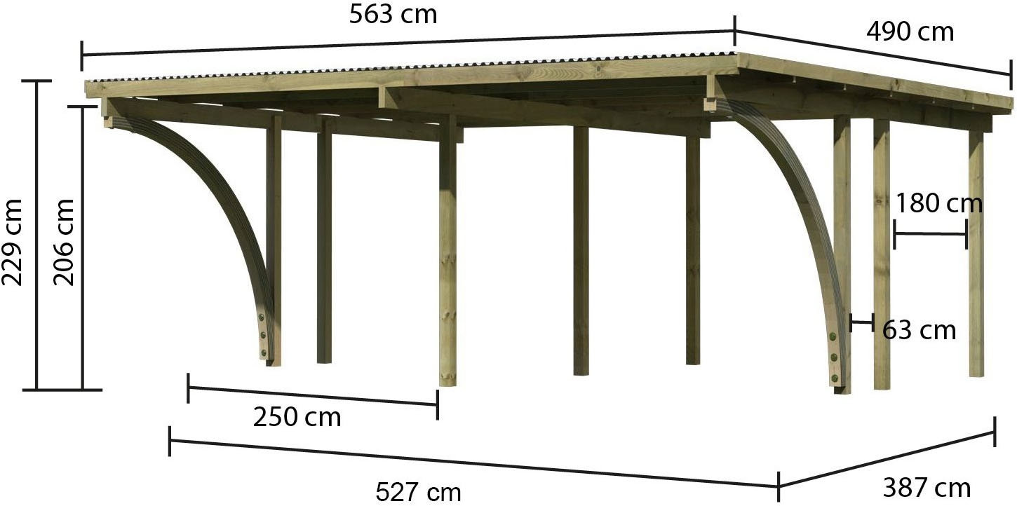 Karibu Doppelcarport »»ECO 1« Variante C , kesseldruckimprägniert« Massivholz 509 cm KDI aus Masivholz