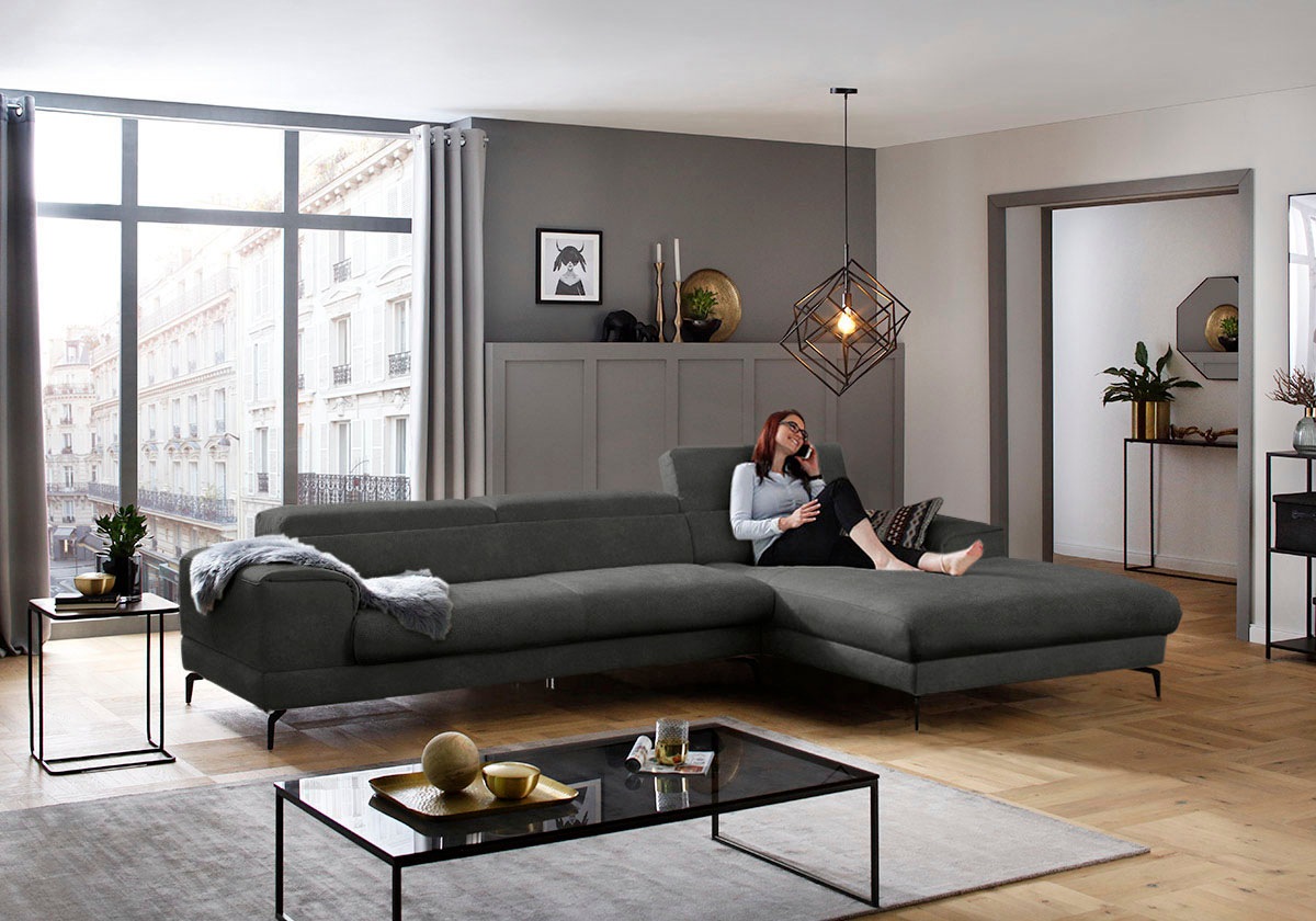W.SCHILLIG Ecksofa »piedroo, Designsofa mit tollem Sitzkomfort, bequem, L-Form« Kopfteilverstellung, wahlweise mit Sitztiefenverstellung, Breite 343cm