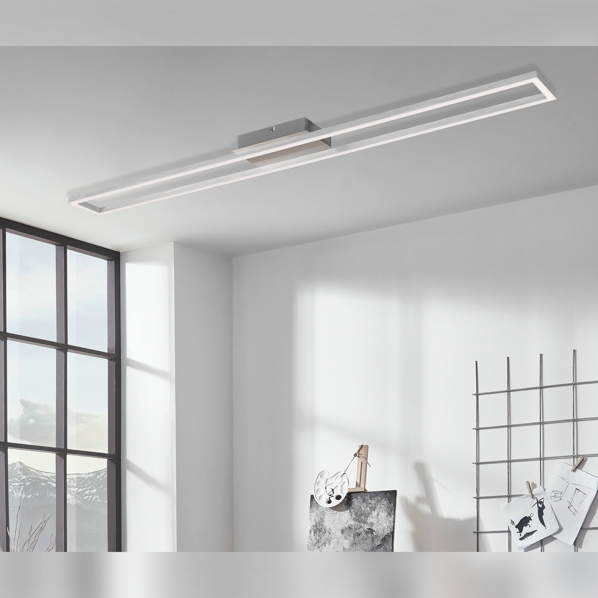 Briloner Leuchten LED Deckenleuchte »3094012 FRAME«, Leuchtmittel LED-Board | LED fest integriert, Deckenlampe, 110x12x5cm, Matt-Nickel, 18W, Wohnzimmer, Schlafzimmer