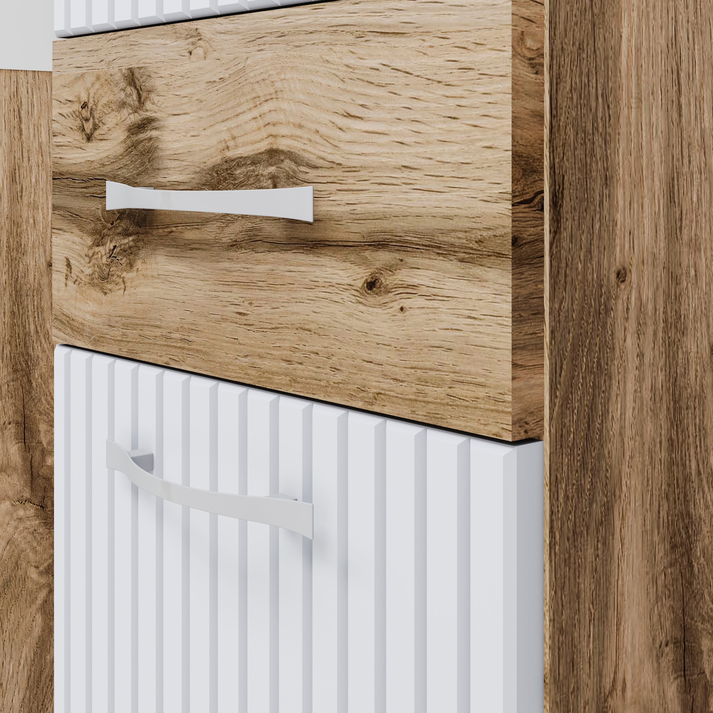 welltime Badmöbel-Set »ELDA«, (Komplett-Set, 5 St.), Waschtisch inkl. Waschbecken, Hochschrank, Badschrank und Spiegel