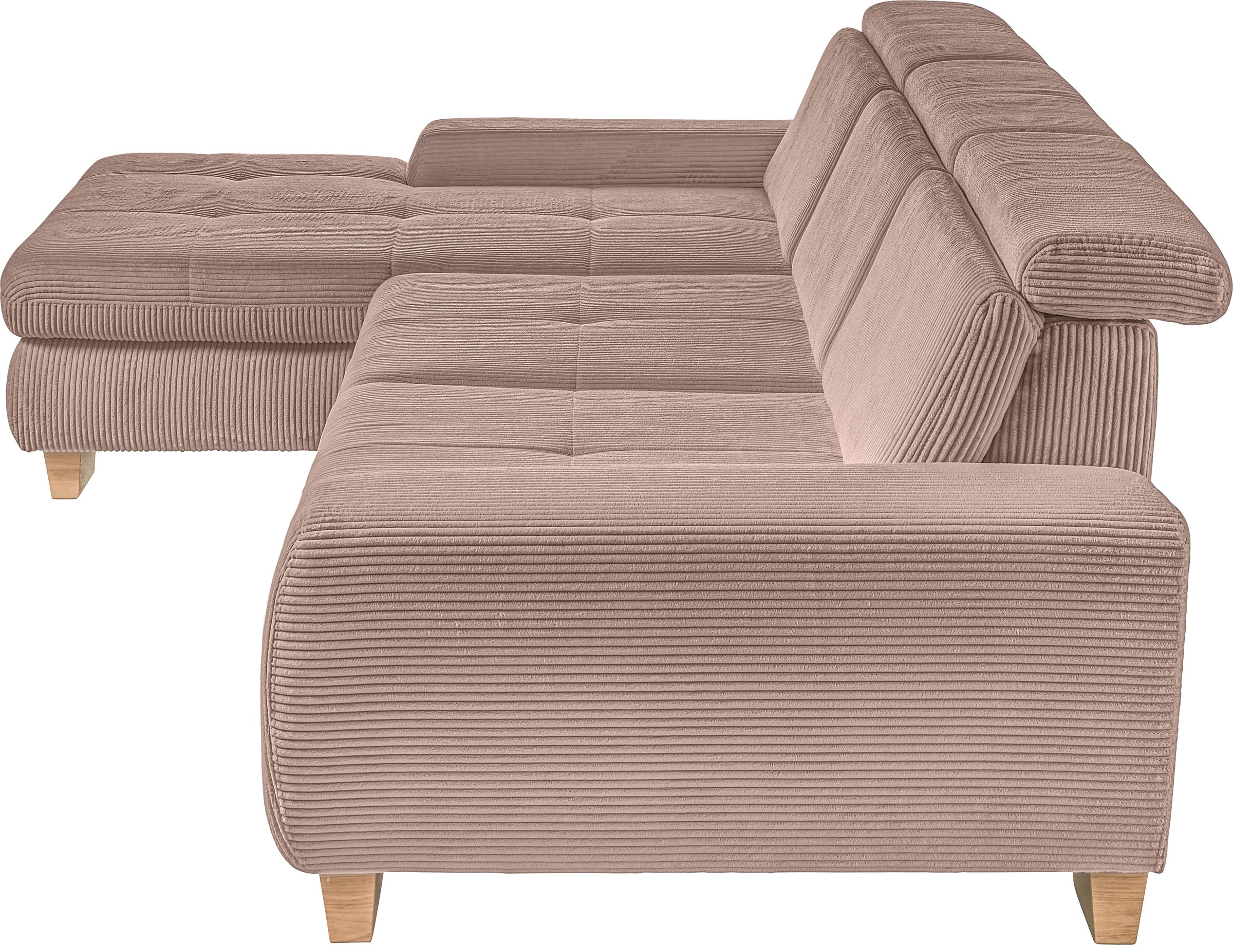 set one by Musterring Ecksofa »SO 3400 Sitzhöhe 47cm oder 49cm, Sitztiefe verstellbar, B/T: 307/195cm«, whlw. mit Funktion, Kaltschaum, in Cord, rose, Sitzhöhe 49