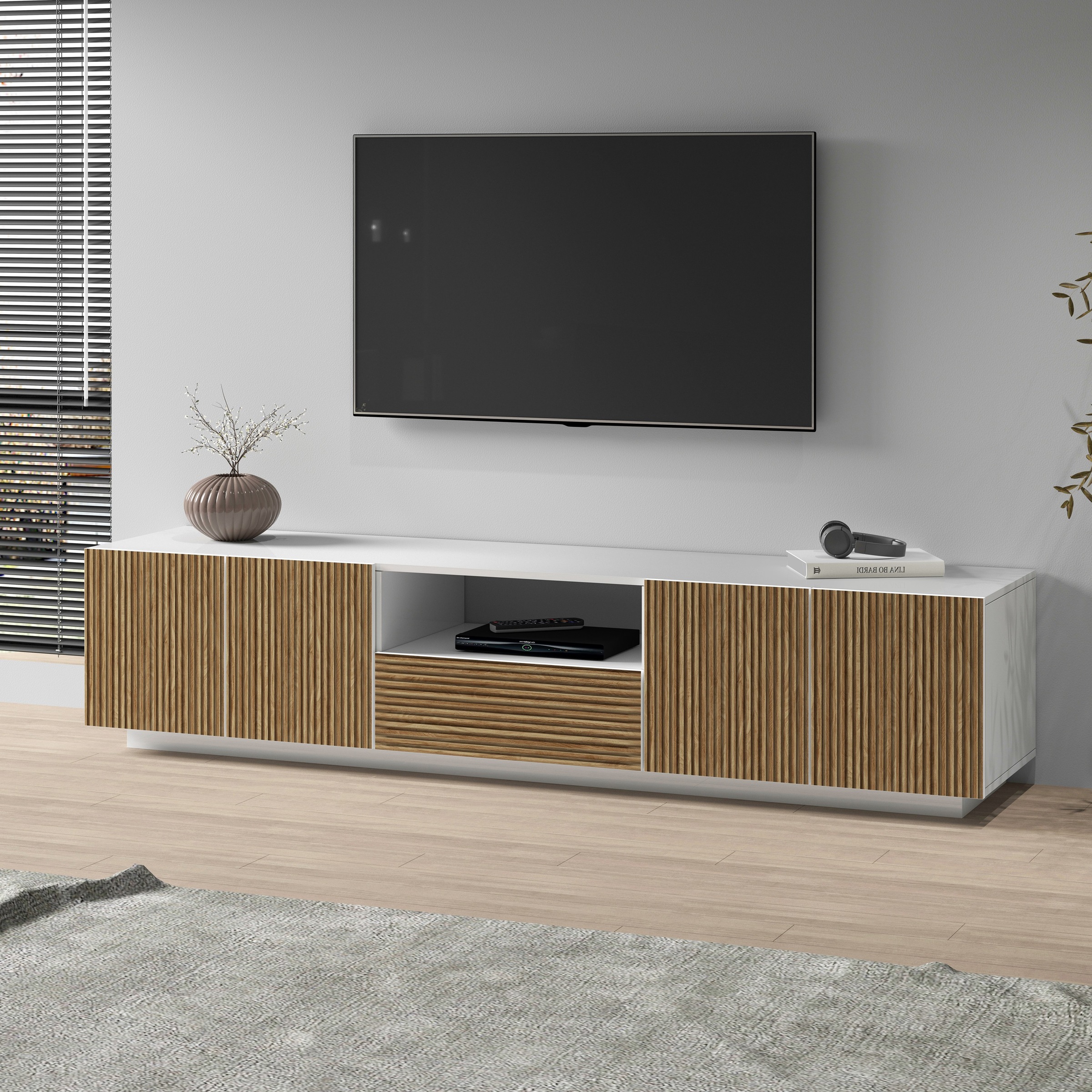 Home affaire Lowboard "Vega,Lowboard,TV Board,TV Schrank,220 cm" mit 4 Türen und 1 Schublade,Fronten mit Rillen-Optik