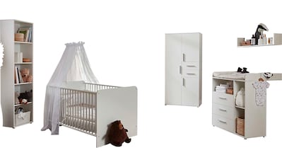 BMG Möbel Babyzimmer-Komplettset »Maxim«, (Set, 4 St., Bett + Wickelkommode  + 4-trg. Schrank + Standregal), Bett + Wickelkommode + 4-trg. Schrank +  Standregal bei ♕