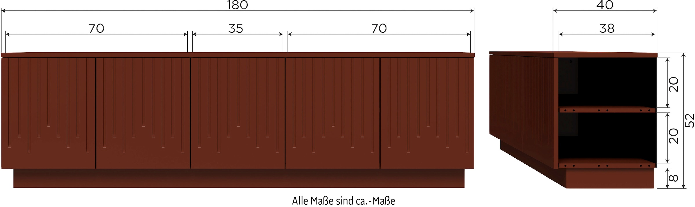 WOOOD TV-Board »Pencil«, H 52 cm x B 180 cm x T 40 cm