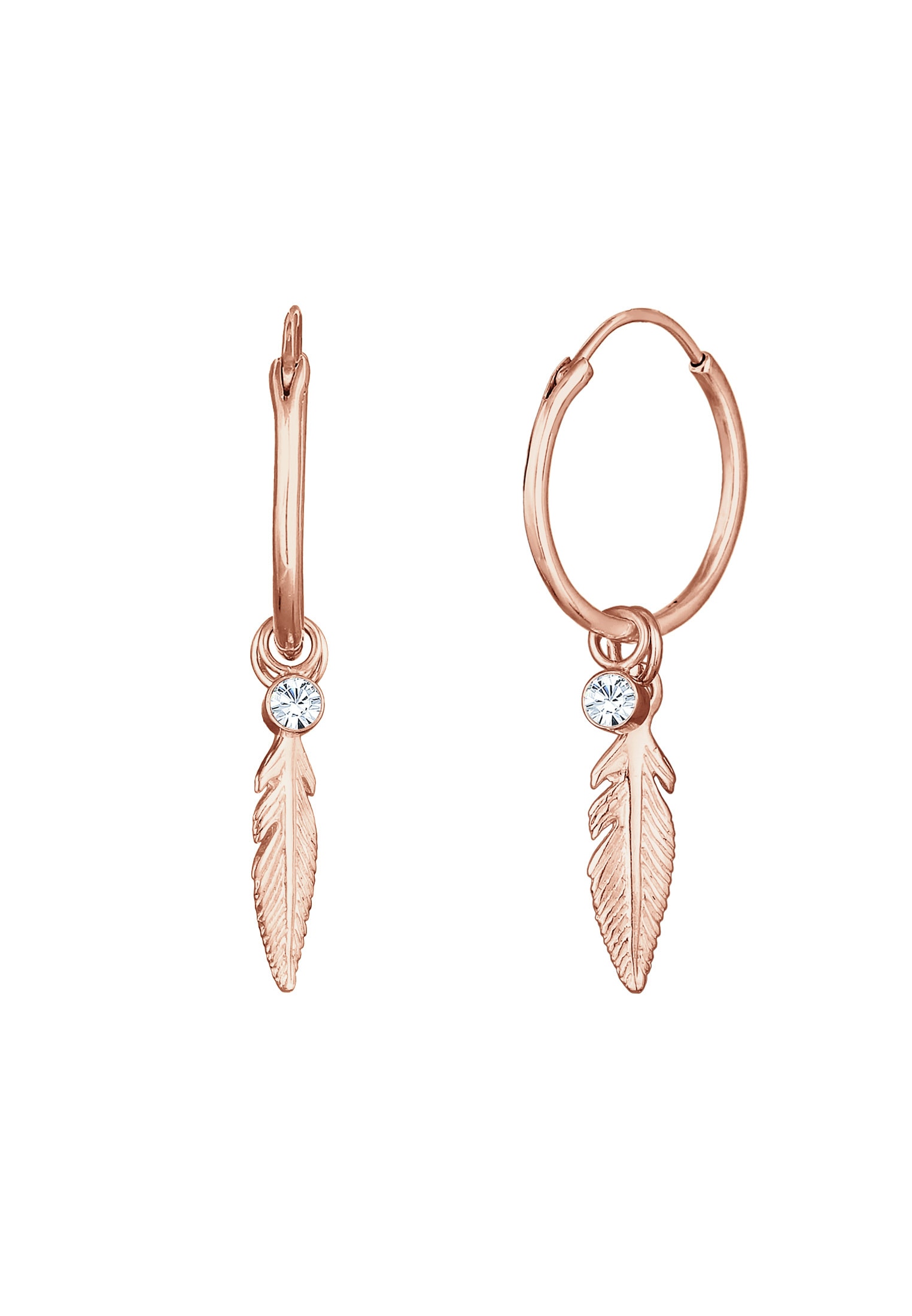 Elli Paar Creolen »Ohrringe Creole Feder Einhänger 925 Silber, mit Kristallen von Swarovski®«