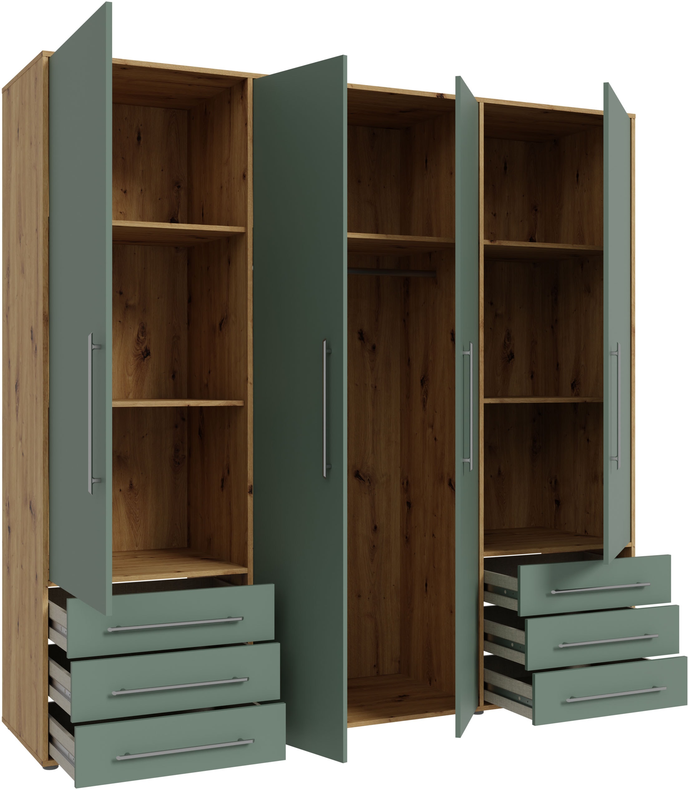FORTE Drehtürenschrank »Mokkaro, Kleiderschrank,zeitloses Design, 4 türig« viel Stauraum, Schubladen, Stangengriffe, Made in Europe
