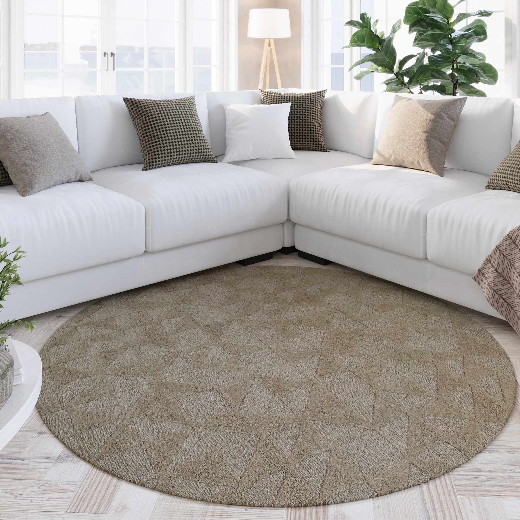 Wecon home Wollteppich »Hamptons THIRTYSEVEN«, rund, 15 mm Höhe, Schurwolle, Kurzflor, Wohnzimmer, elegant, geometrisches Muster