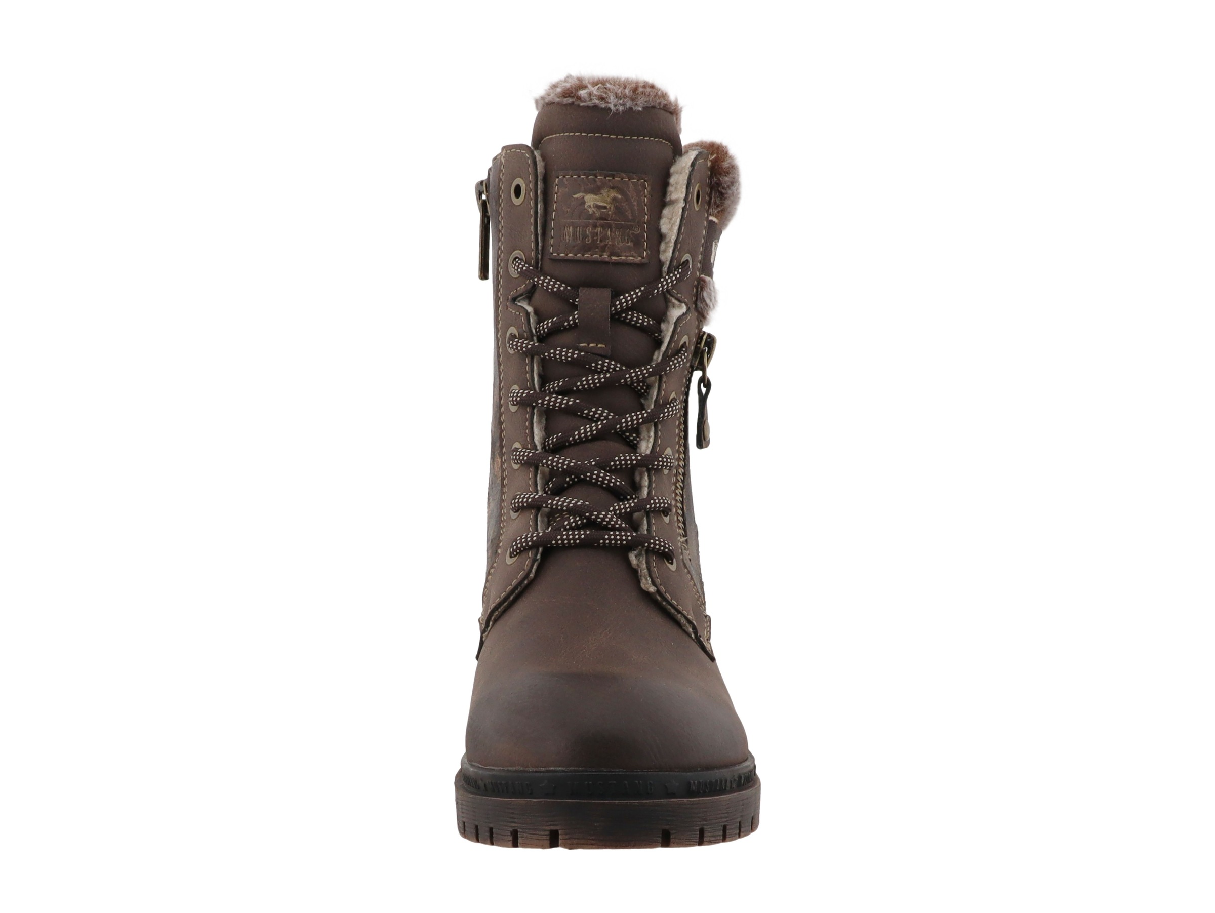 Mustang Shoes Winterstiefelette »Stiefel«  Blockabsatz, Schnürboots mit Fellimitat am Schaftrand