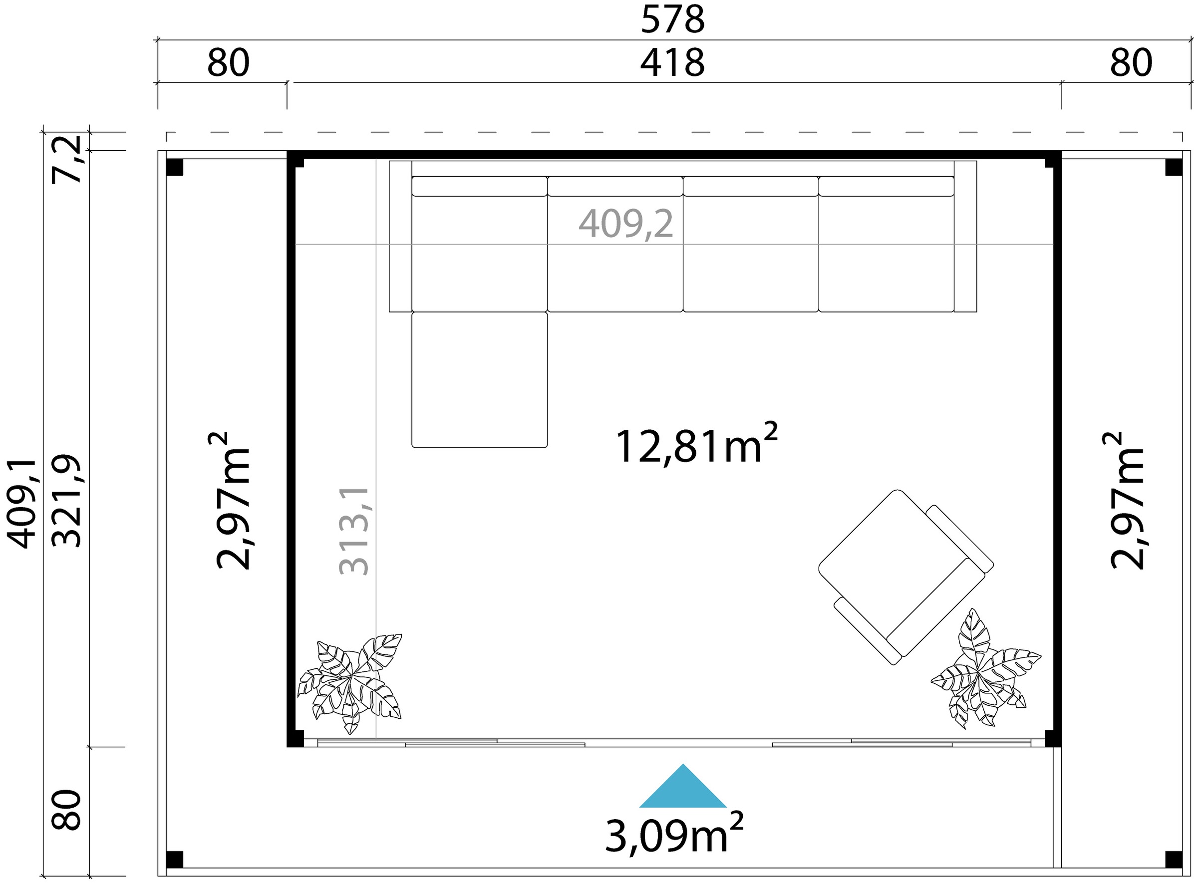 LASITA MAJA Gartenhaus »DOMEO 4 LOGGIA CARBONGRAU/ANTHRAZIT - NEU«, (Set), Fundamentmass 800+4180+800 x 800+3219, Carbongrau