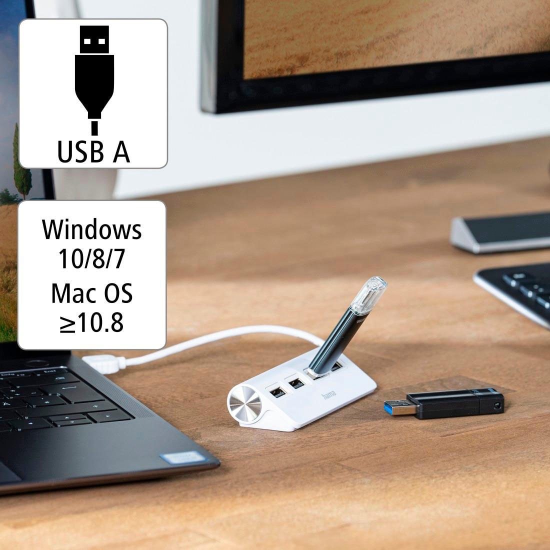 Hama USB-Adapter »USB-Hub mit 4 USB-A Ports, USB-A Stecker, 480 Mbit/s, 15 cm Kabellänge«, 15 cm, Verbinden von PC, Notebook, Tablet mit USB-Stick, Tastatur, Drucker