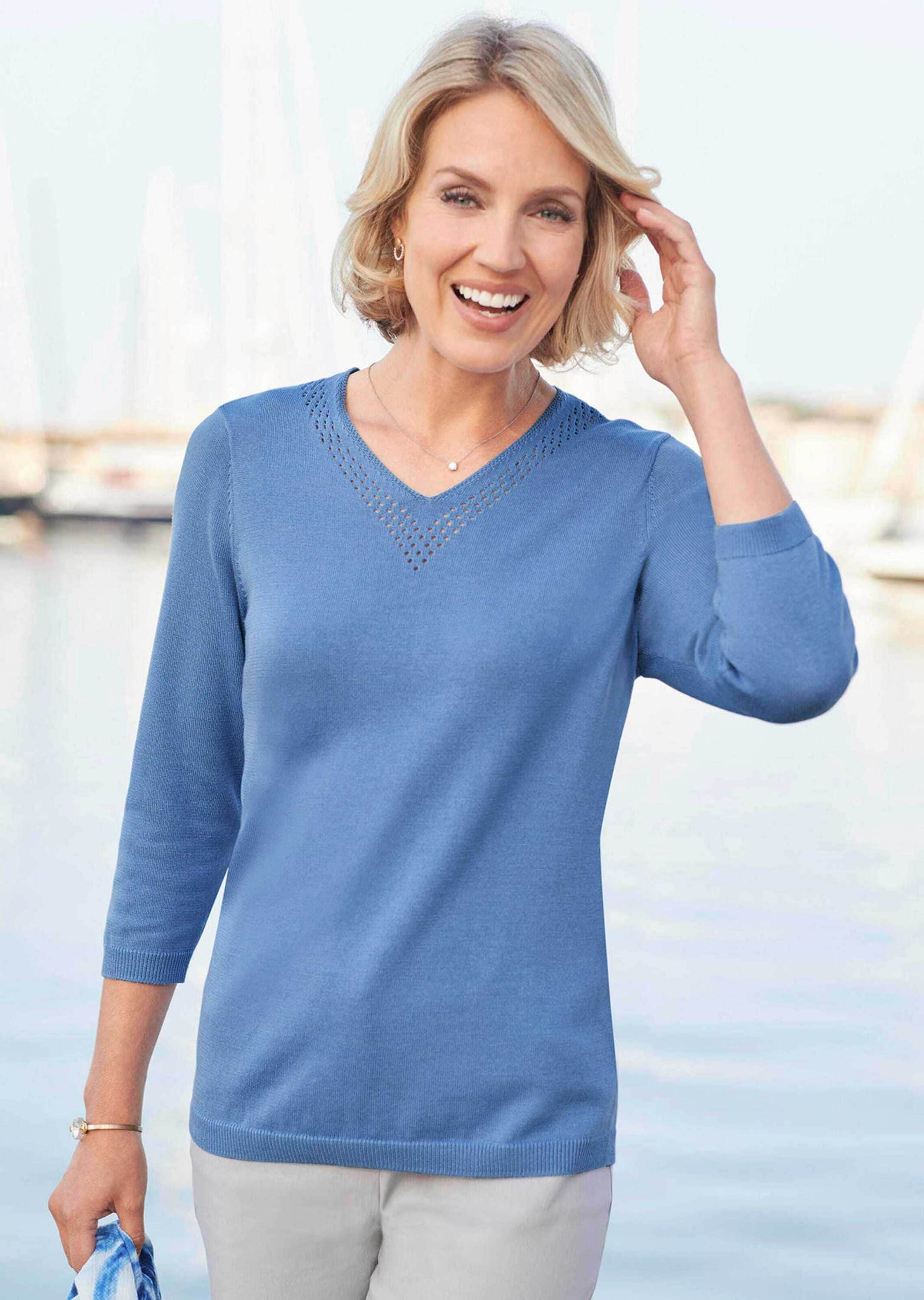 GOLDNER Rundhalspullover »Unkomplizierter Pullover mit V-Ausschnitt«