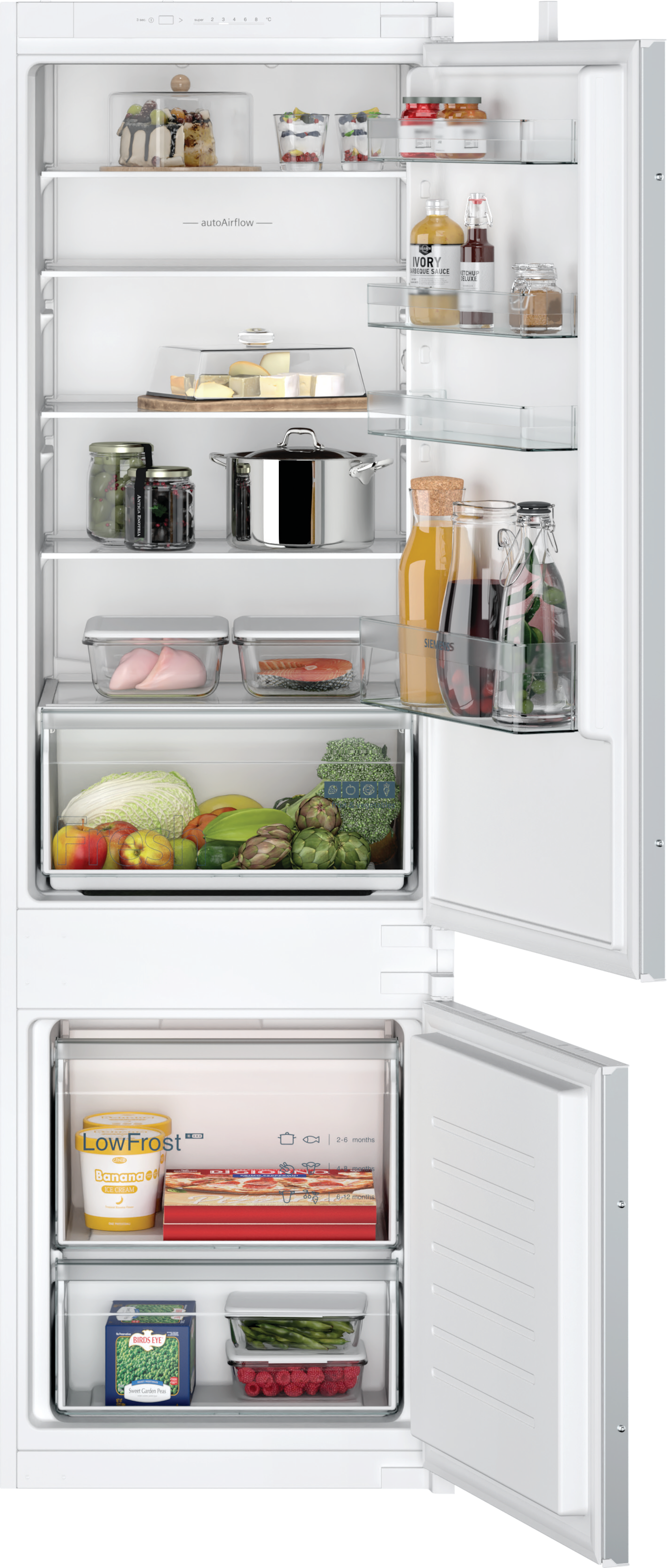 SIEMENS Einbaukühlgefrierkombination iQ100 "KI87VNSE0" 177,2 cm hoch 54,1 cm breit Low Frost: geringere Eisbildung & schnelleres Abtauen