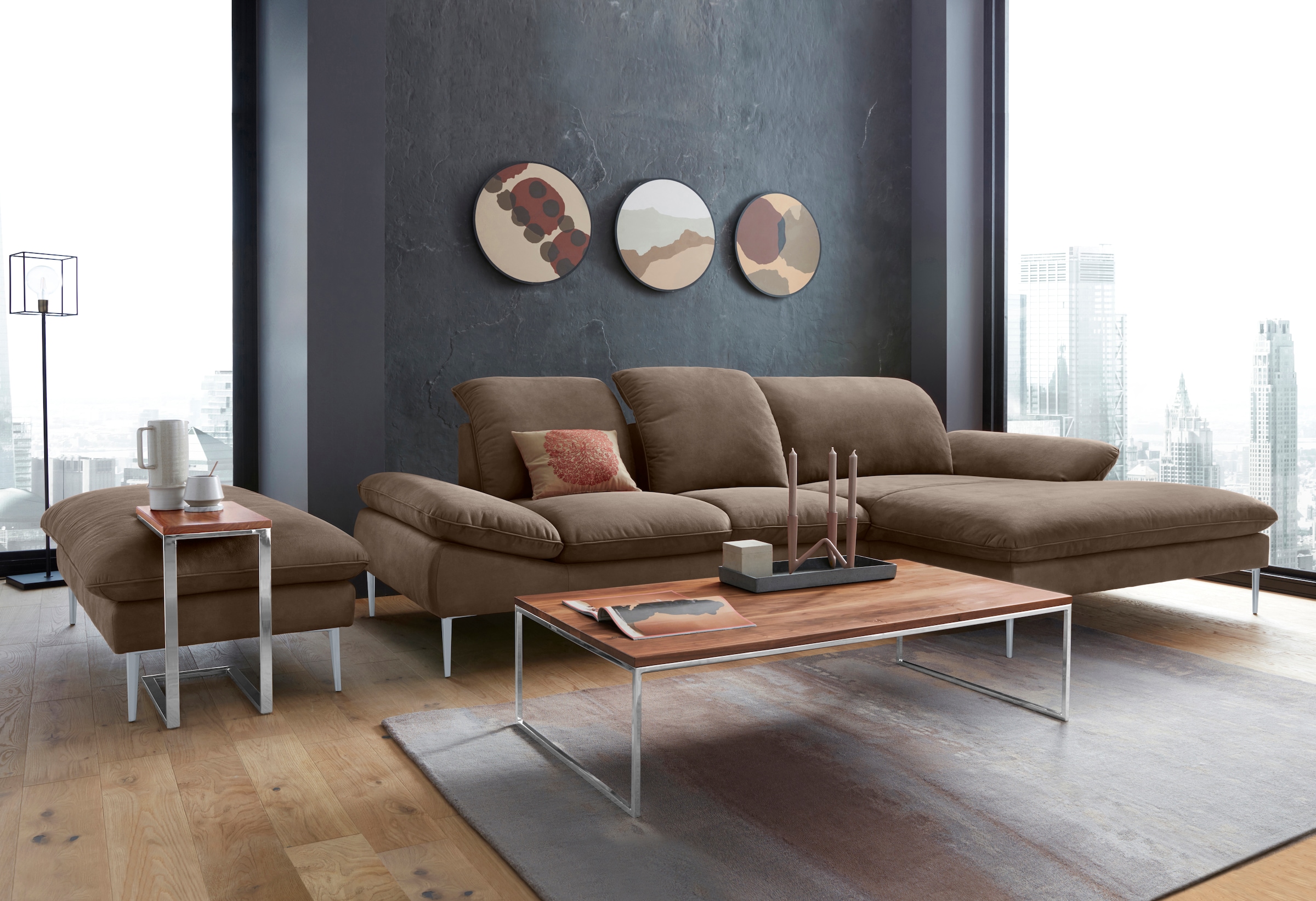 W.SCHILLIG Ecksofa »enjoy&MORE, Designsofa, elegant und bequem, L-Form« mit Sitztiefenverstellung, Füße silber matt, Breite 310 cm