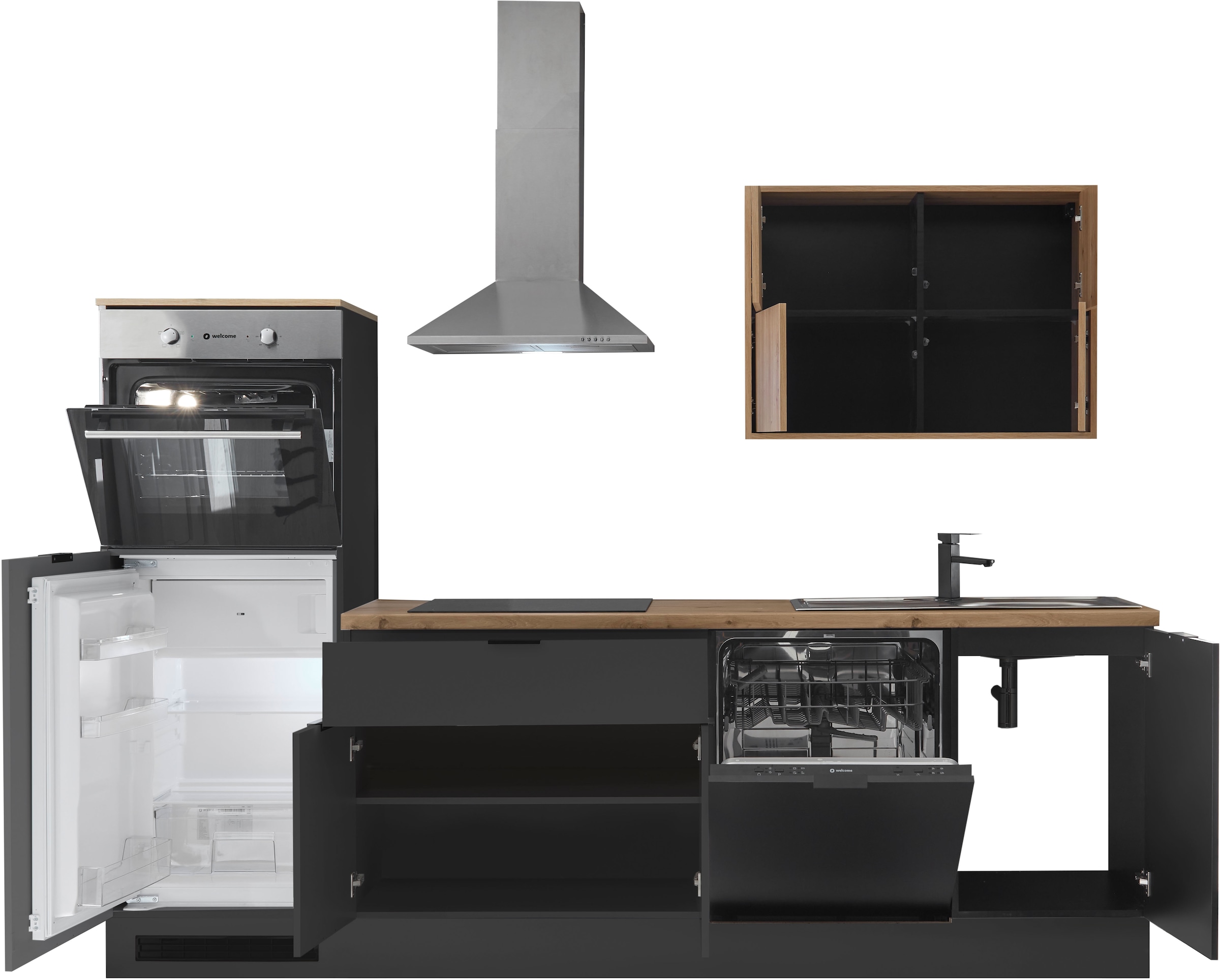 KOCHSTATION Küchenzeile »KS-Georgia, mit 38mm starker Arbeitsplatte«, Breite 260 cm, wahlweise mit E-Geräten und Kühlschrank